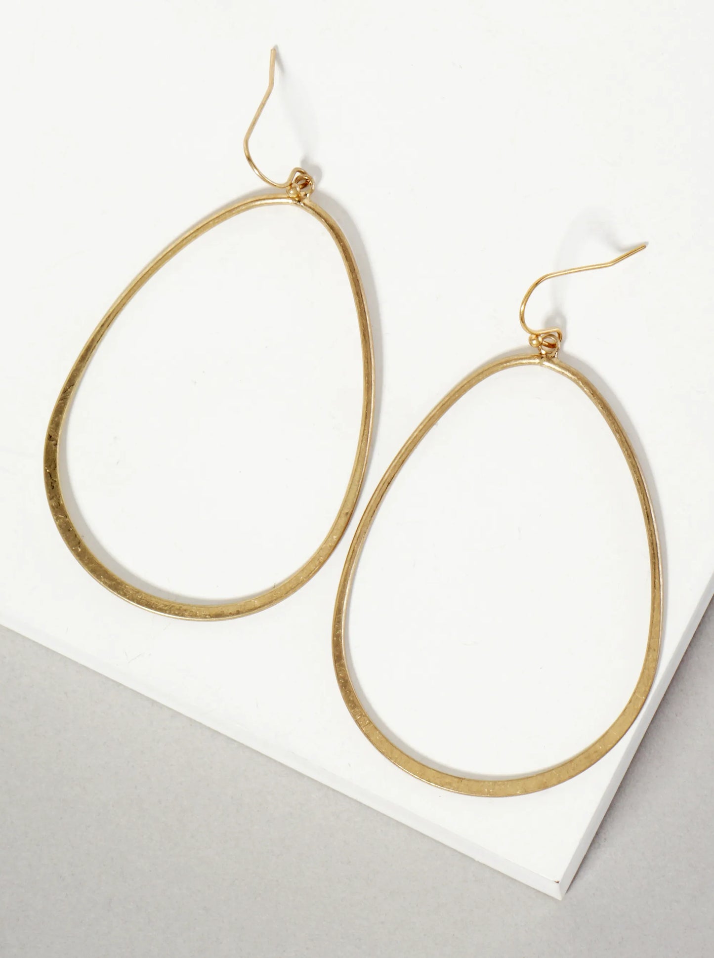 Teardrop-Shaped Brass Dangle Earrings With-Flat-Center