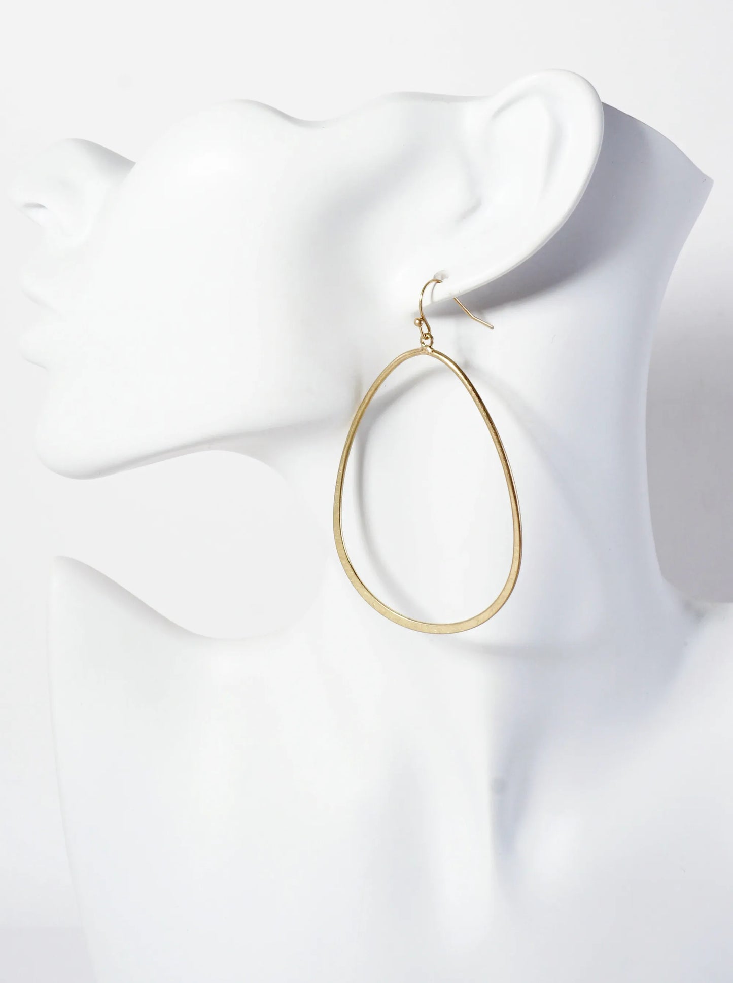 Teardrop-Shaped Brass Dangle Earrings With-Flat-Center
