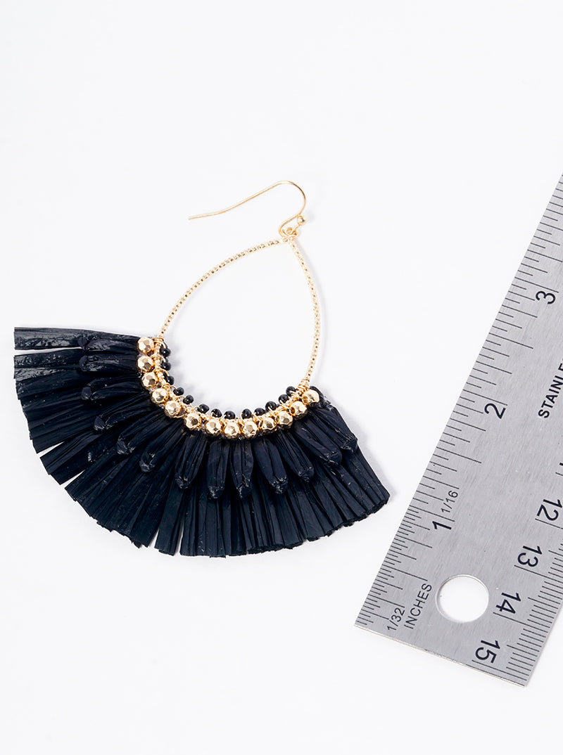 Teardrop Fan Shaped Raffia Dangle Drop Earrings
