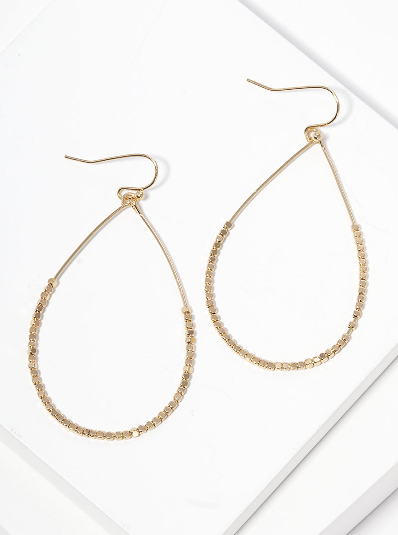 Teardrop Wire With Metal Seed Bead Fish Hook Dangle Drop Earrings