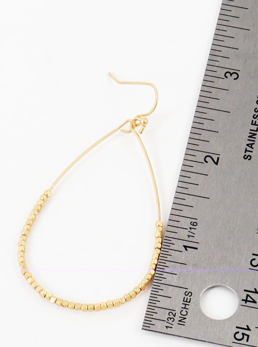 Teardrop Wire With Metal Seed Bead Fish Hook Dangle Drop Earrings