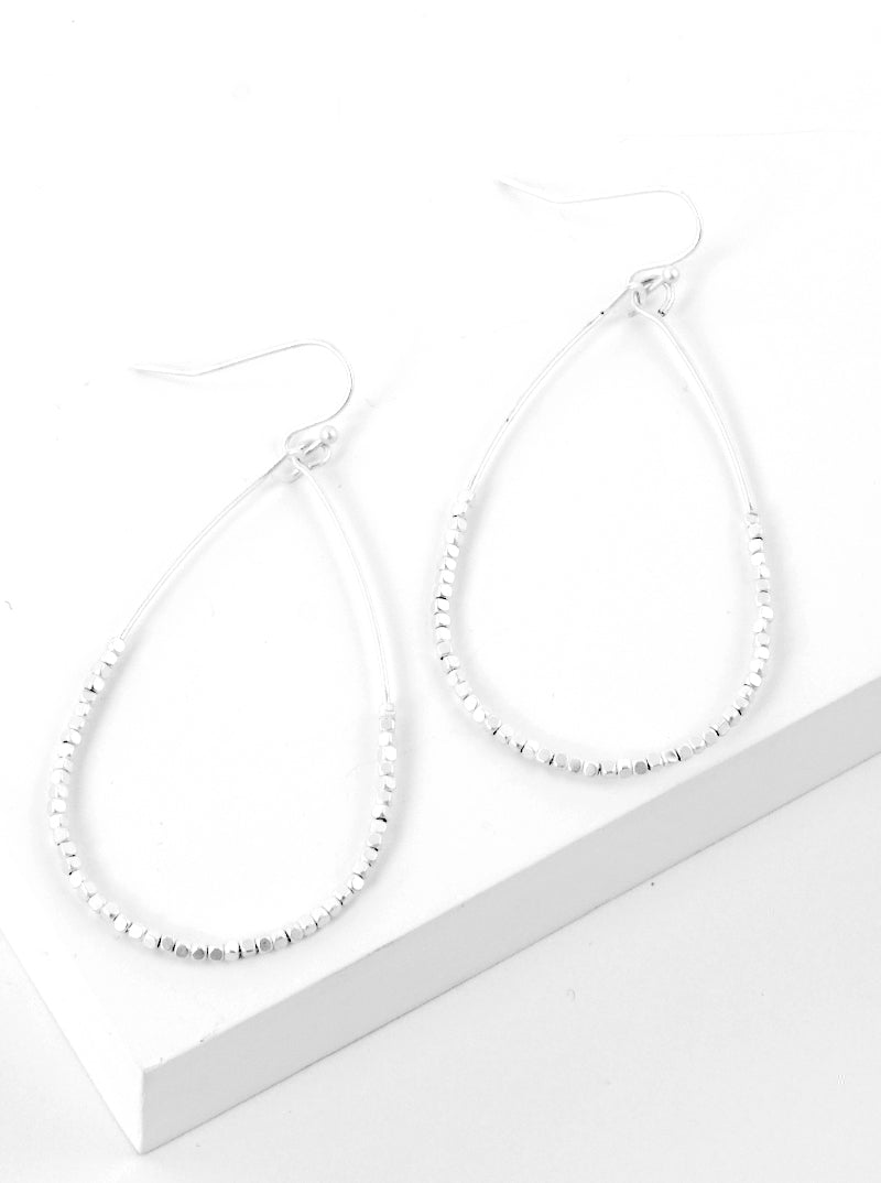 Teardrop Wire With Metal Seed Bead Fish Hook Dangle Drop Earrings
