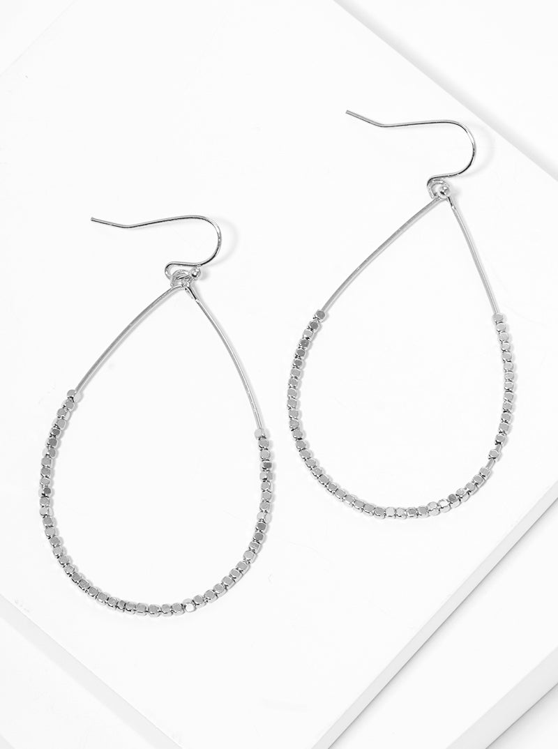 Teardrop Wire With Metal Seed Bead Fish Hook Dangle Drop Earrings