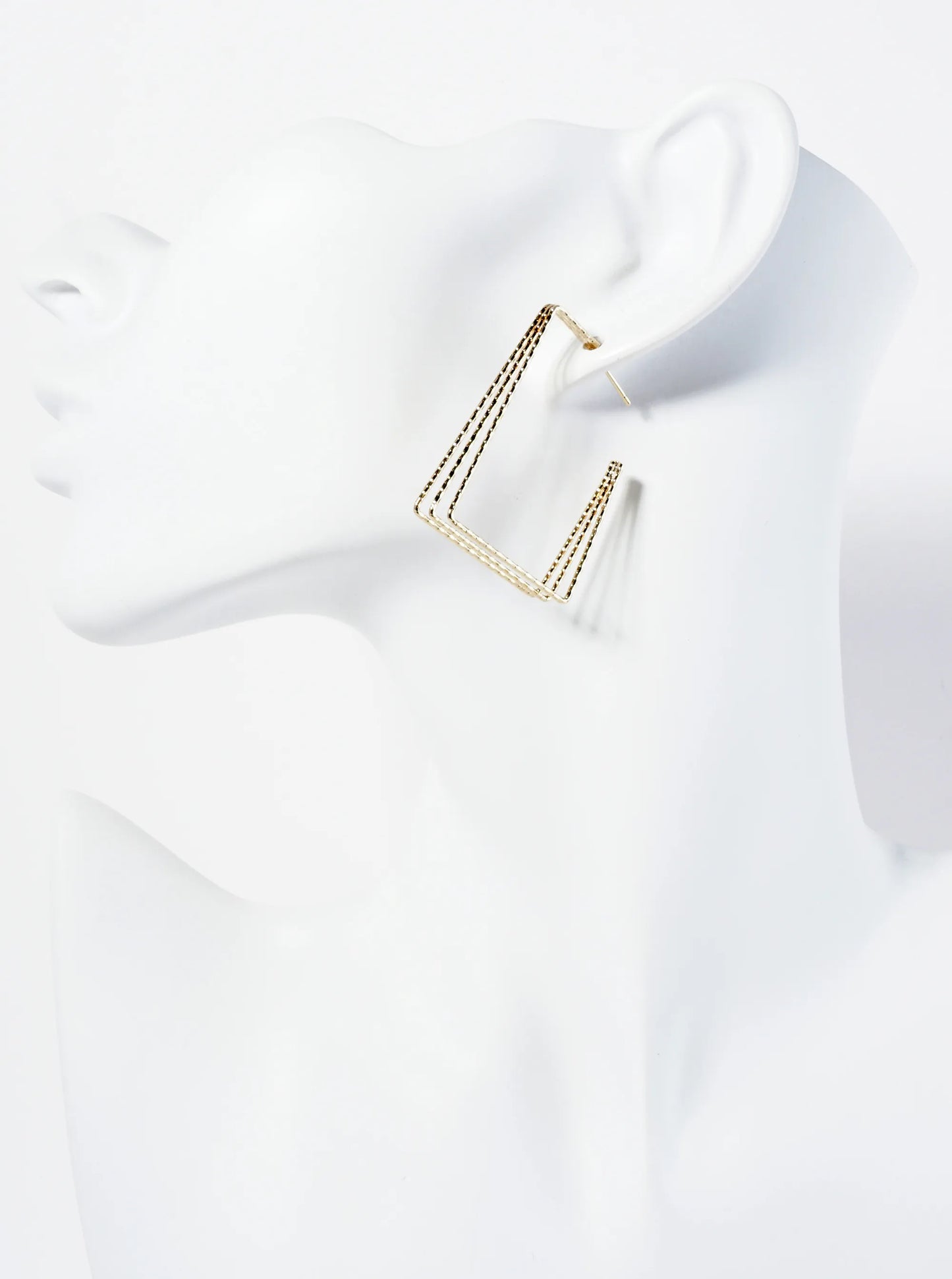 Textured 14K-Gold-Dipped Triple-Layer Rectangular Hoop Earrings