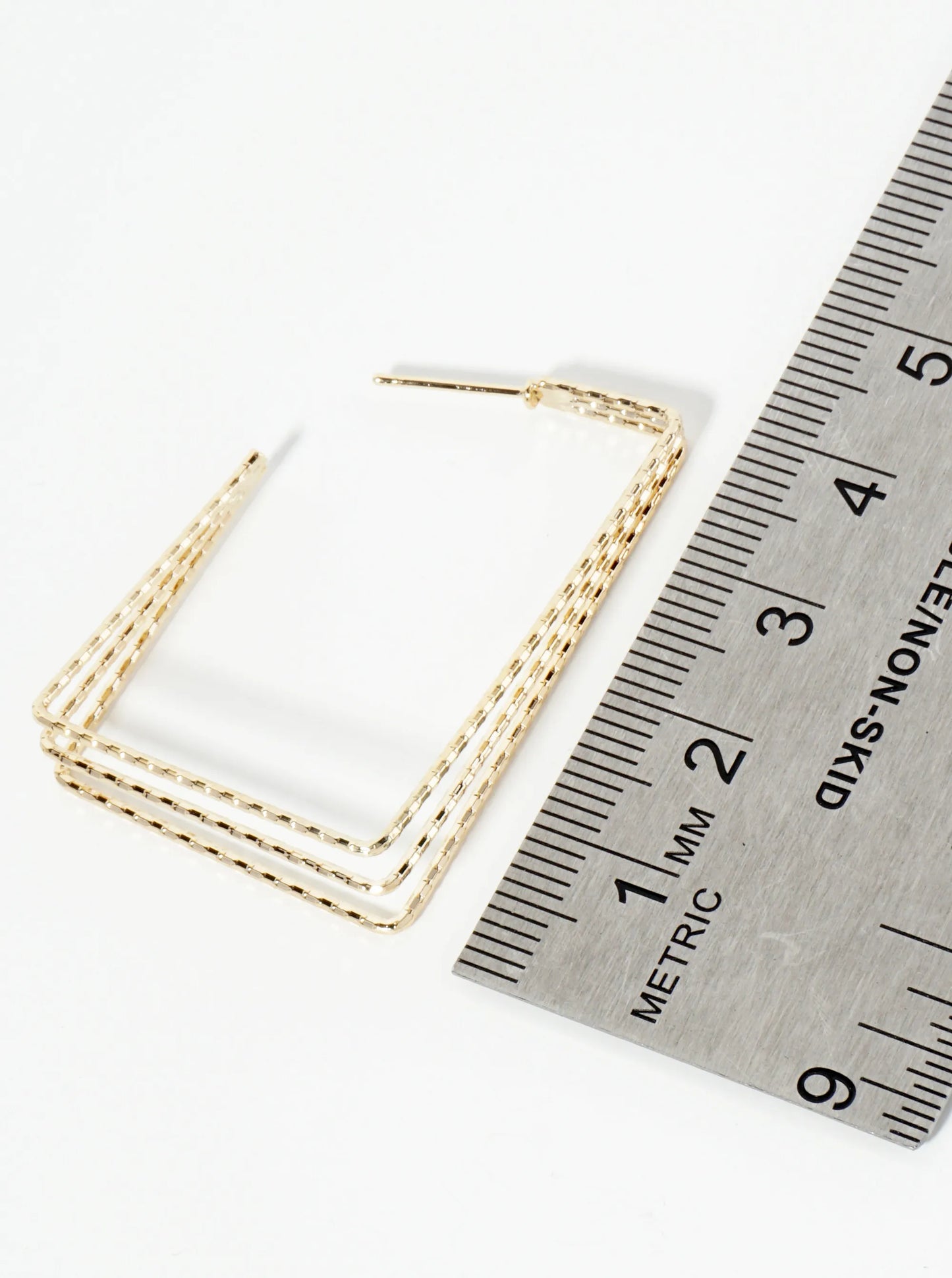 Textured 14K-Gold-Dipped Triple-Layer Rectangular Hoop Earrings