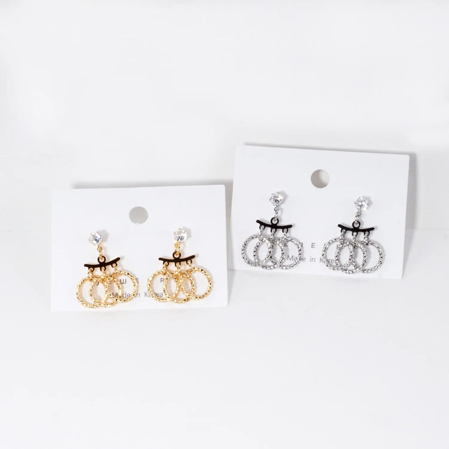 Textured 3 Ring Drop Dangle Earrings