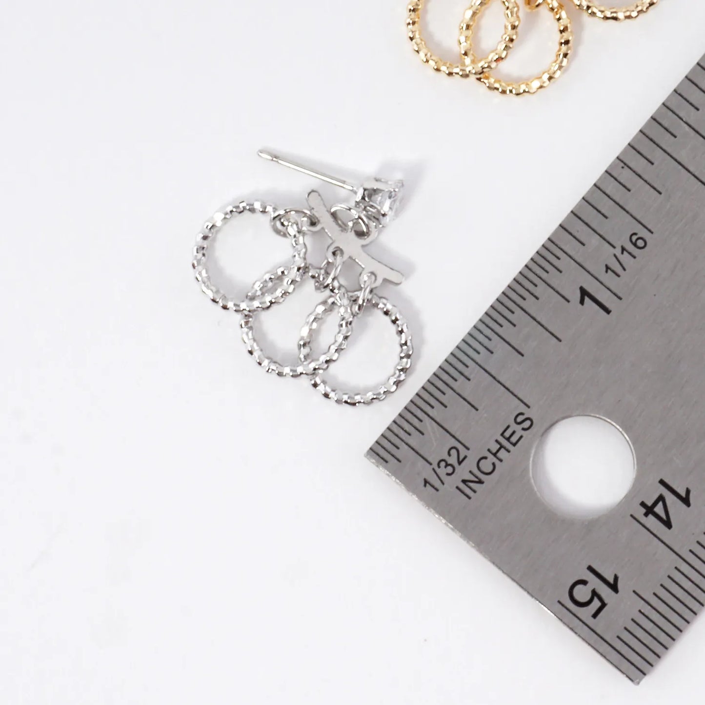Textured 3 Ring Drop Dangle Earrings
