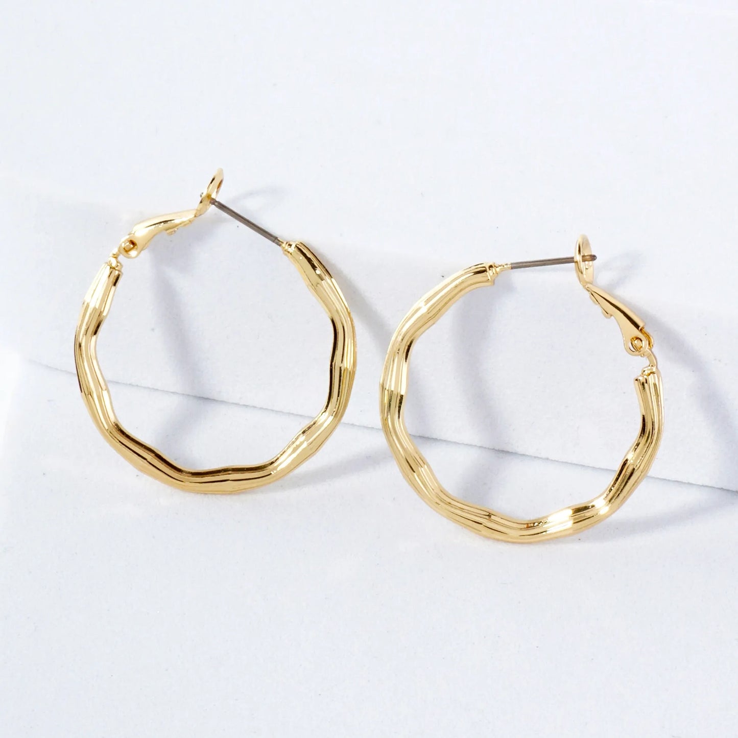 Textured 30mm 14K-Gold-Dipped Brass Omega-Back Hoop Earrings