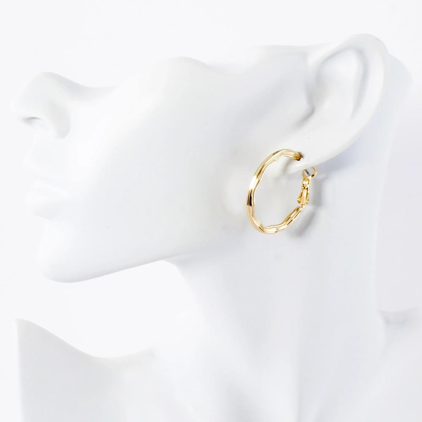 Textured 30mm 14K-Gold-Dipped Brass Omega-Back Hoop Earrings
