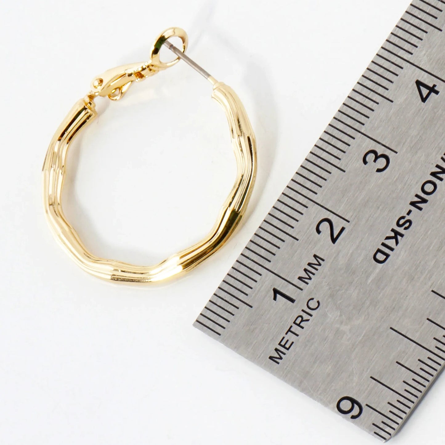 Textured 30mm 14K-Gold-Dipped Brass Omega-Back Hoop Earrings
