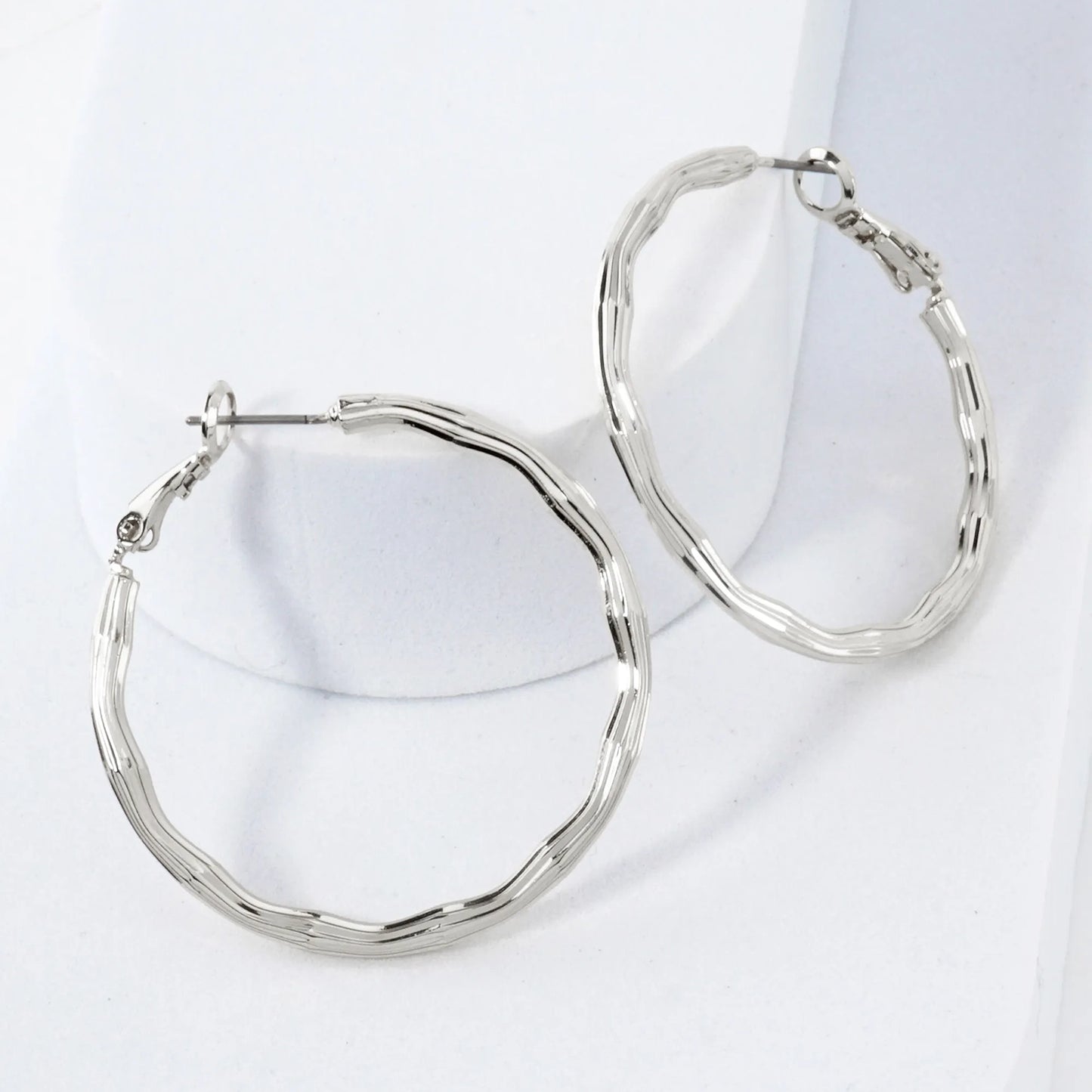 Textured 40mm 14K-Gold-Dipped Brass Omega-Back Hoop Earrings