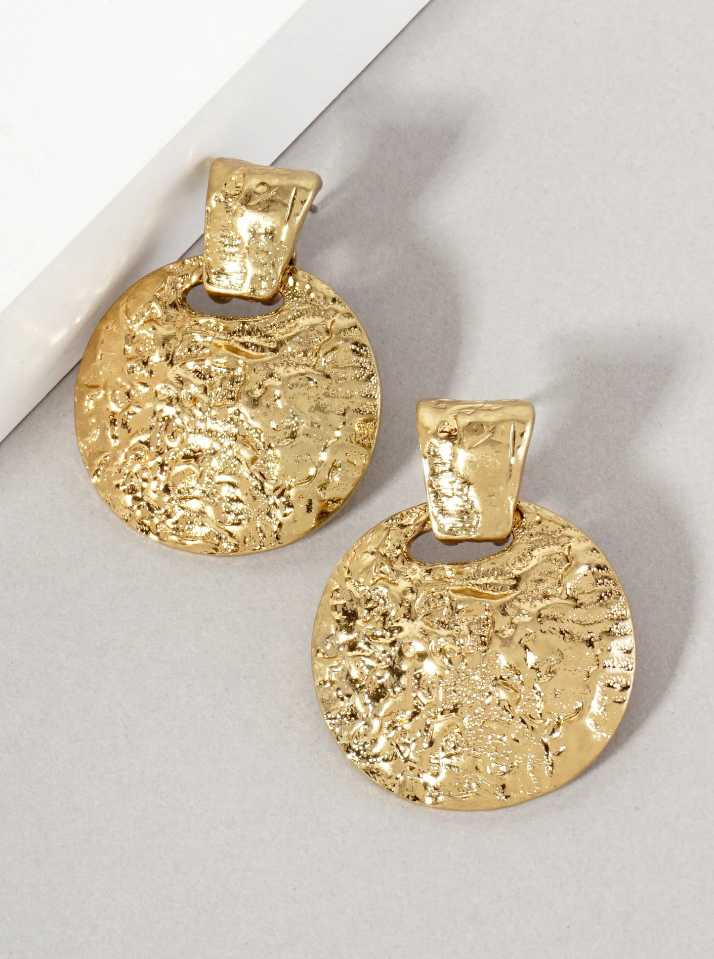 Textured Circle Drop Doorknocker Earrings With-Titanium-Post