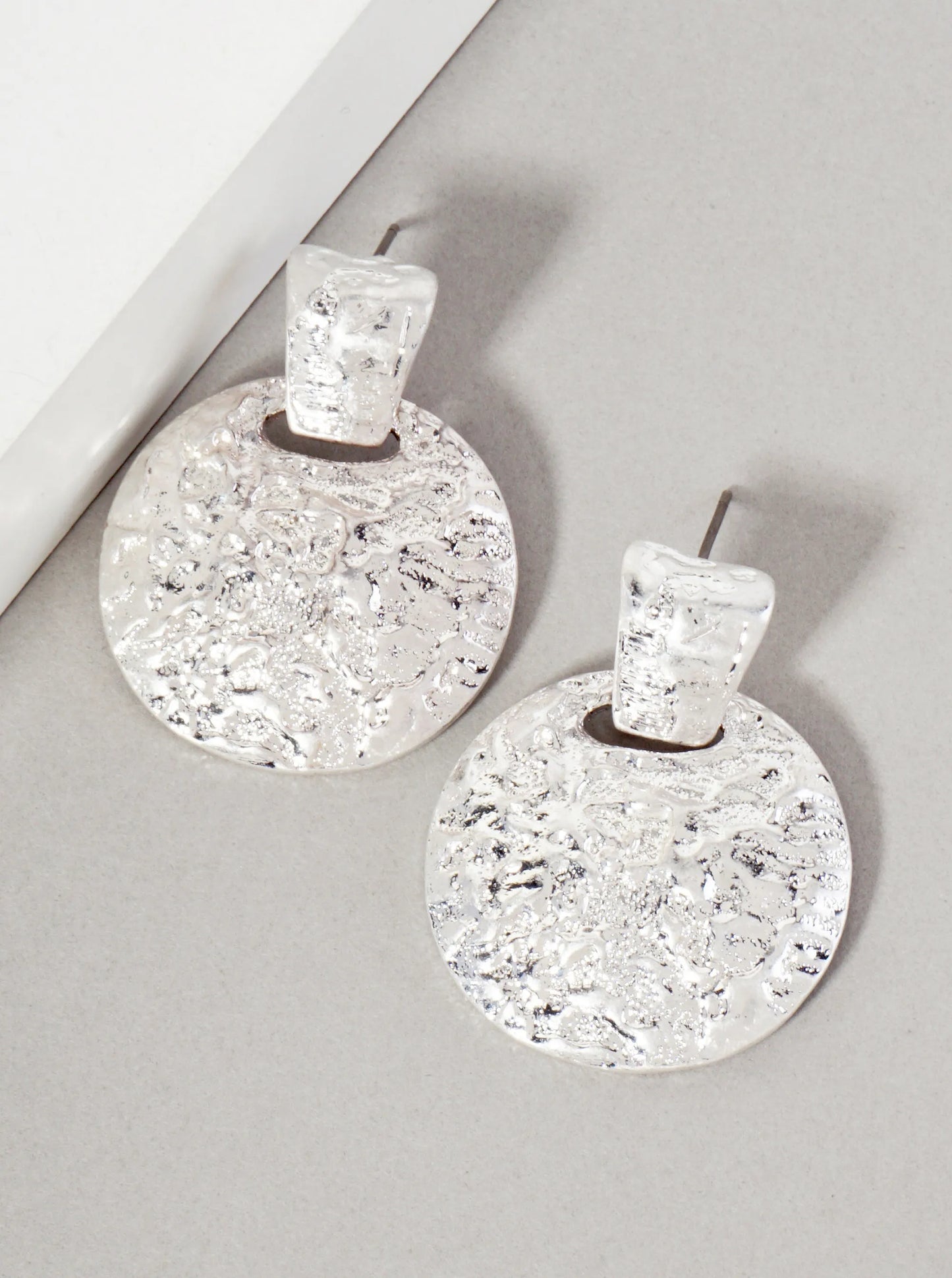 Textured Circle Drop Doorknocker Earrings With-Titanium-Post