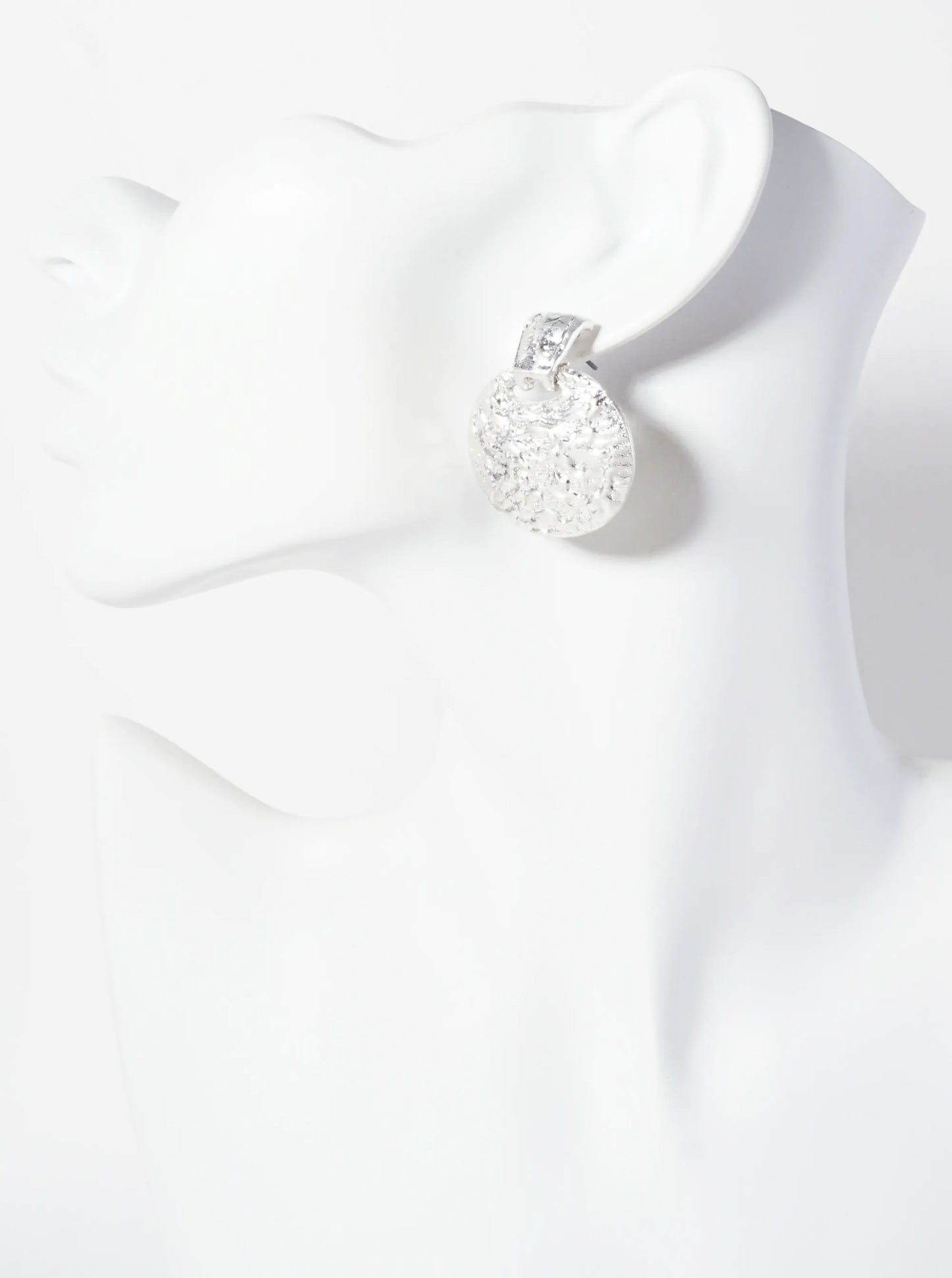 Textured Circle Drop Doorknocker Earrings With-Titanium-Post