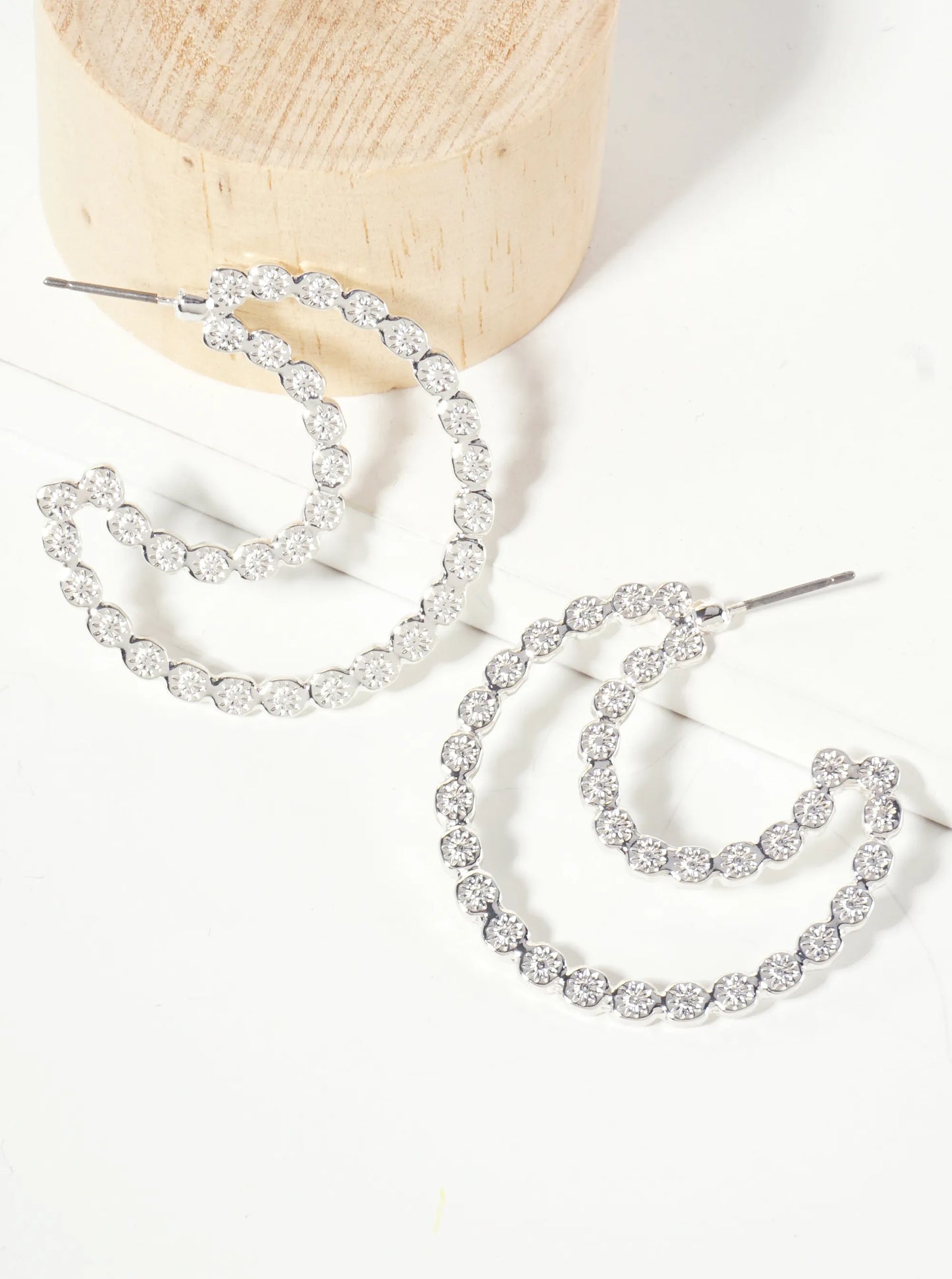 Textured Crescent Moon-Shape 35mm Open Hoop Earrings