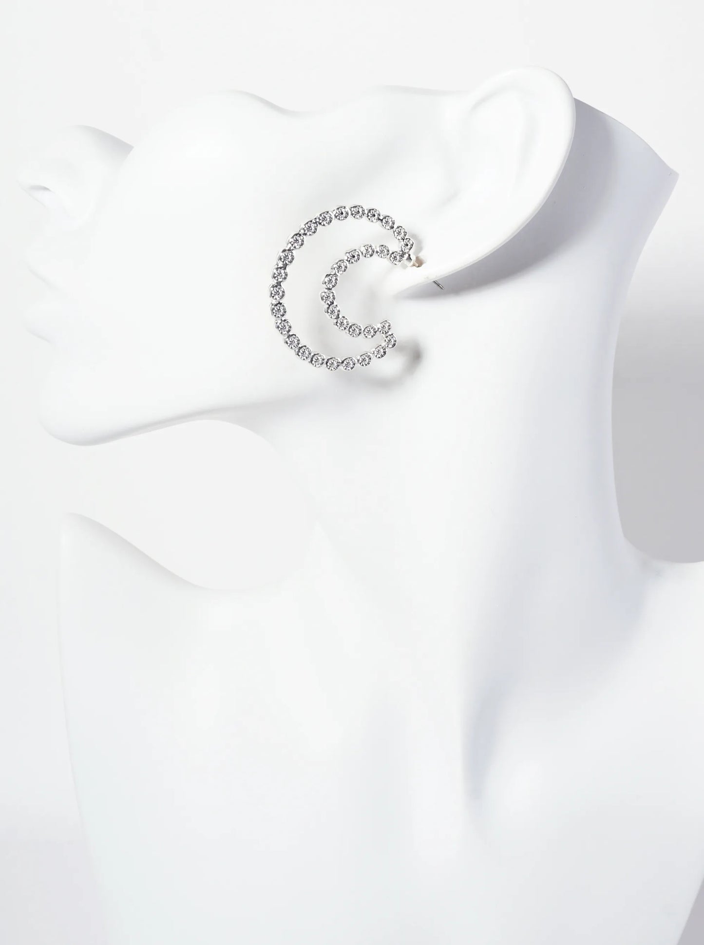 Textured Crescent Moon-Shape 35mm Open Hoop Earrings