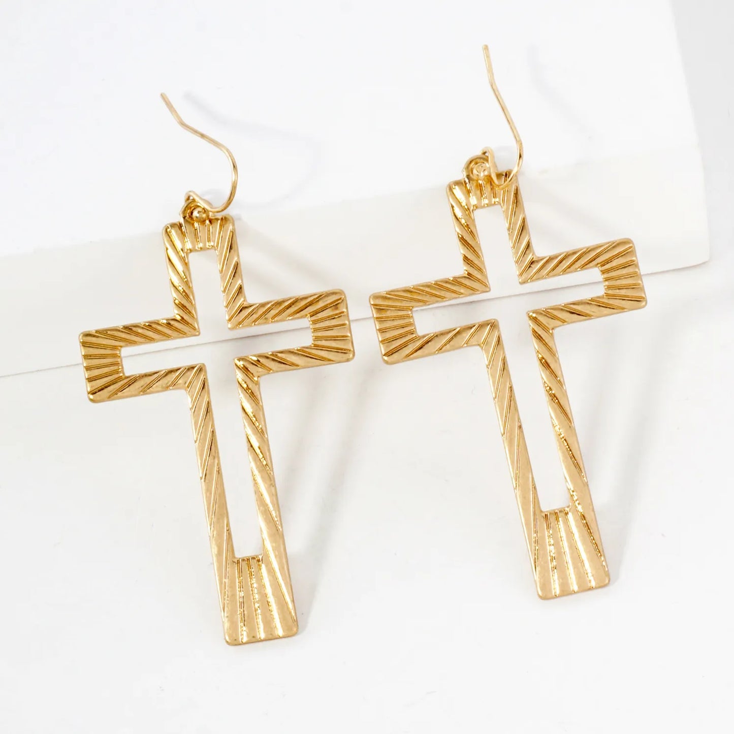 Textured Cutout Cross Drop Earrings