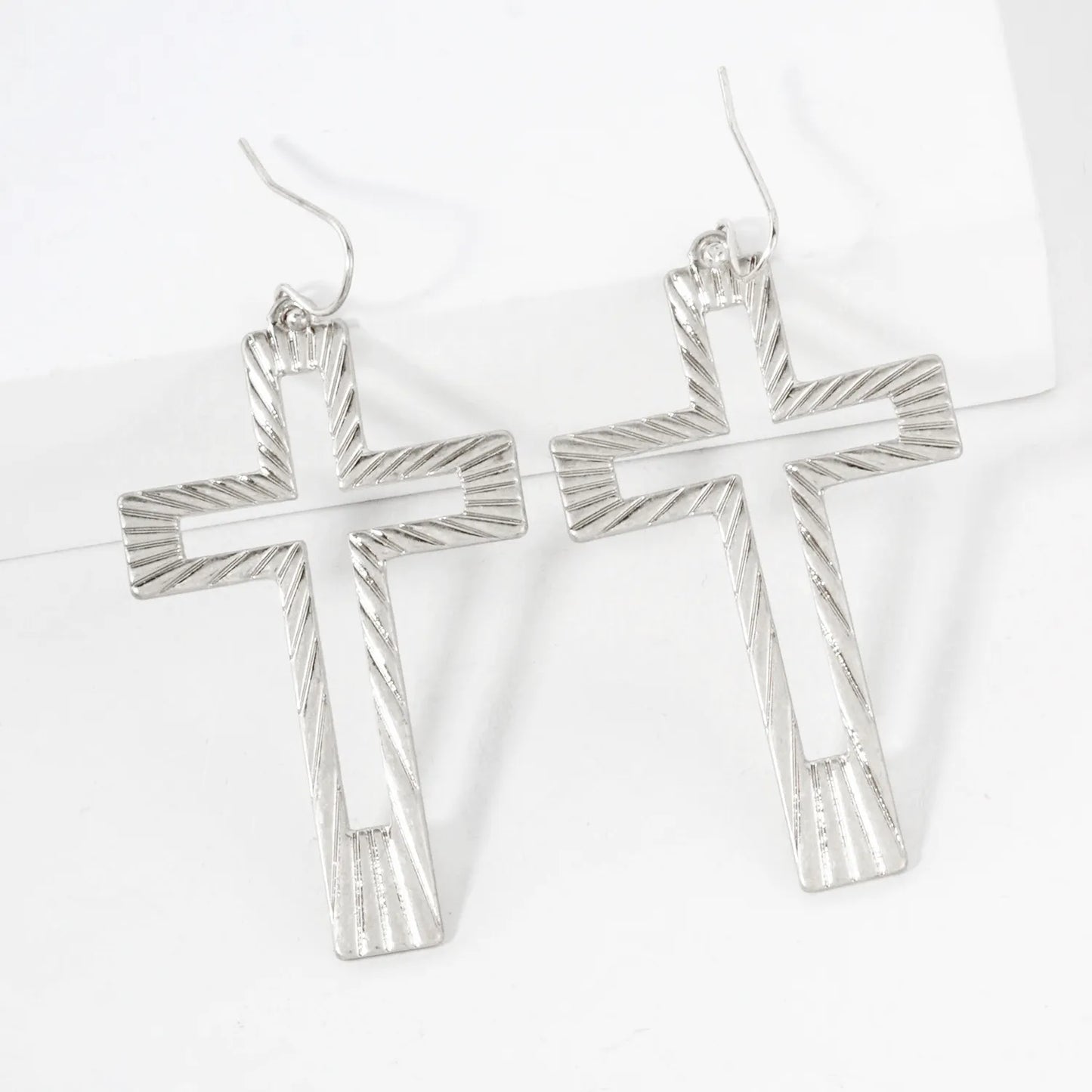 Textured Cutout Cross Drop Earrings