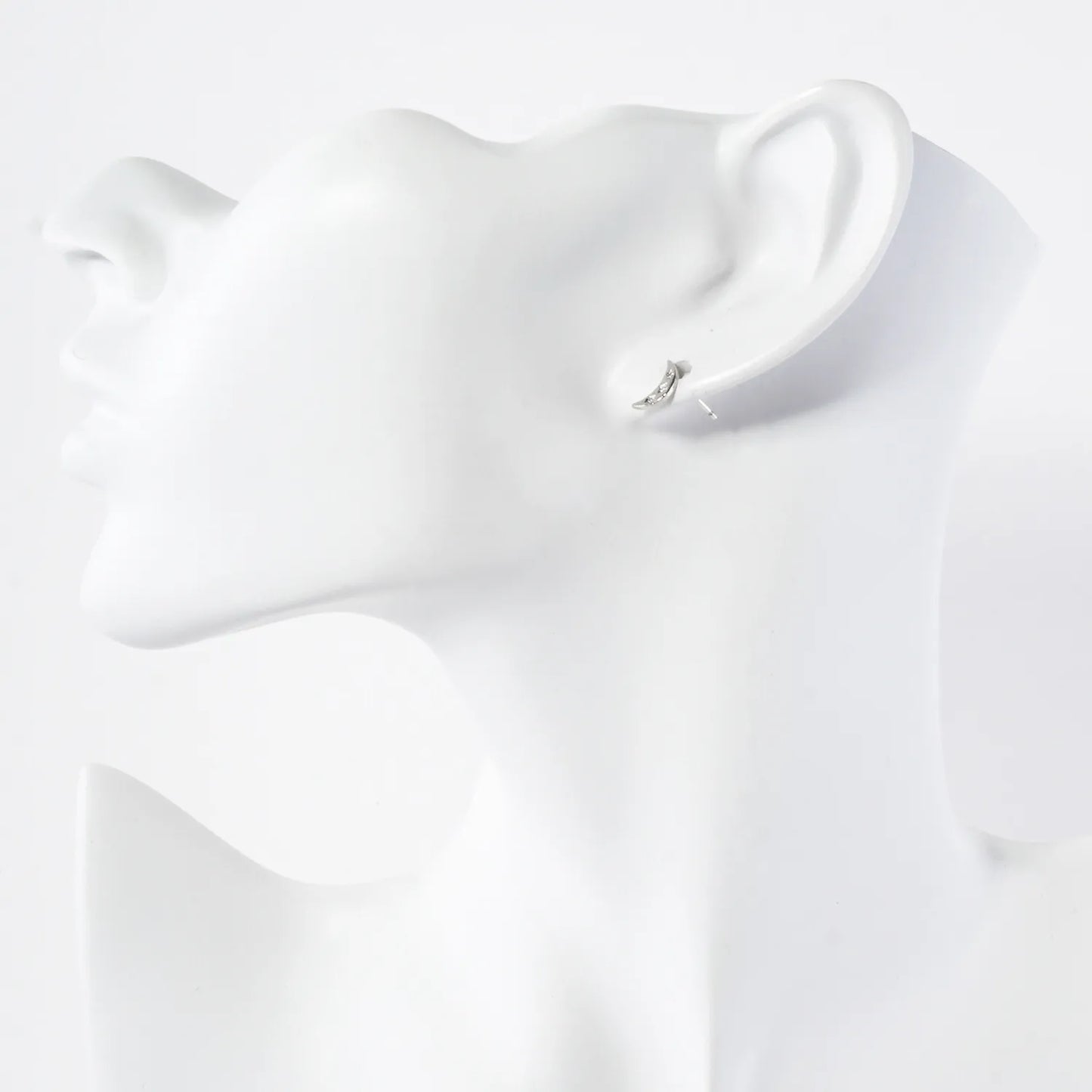 Textured Dainty CZ Crescent Moon 18K-Gold-Dipped Brass Earrings With 925-Sterling-Silver Post