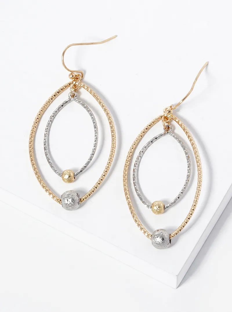 Textured Double Marquise Dangle Drop Earrings