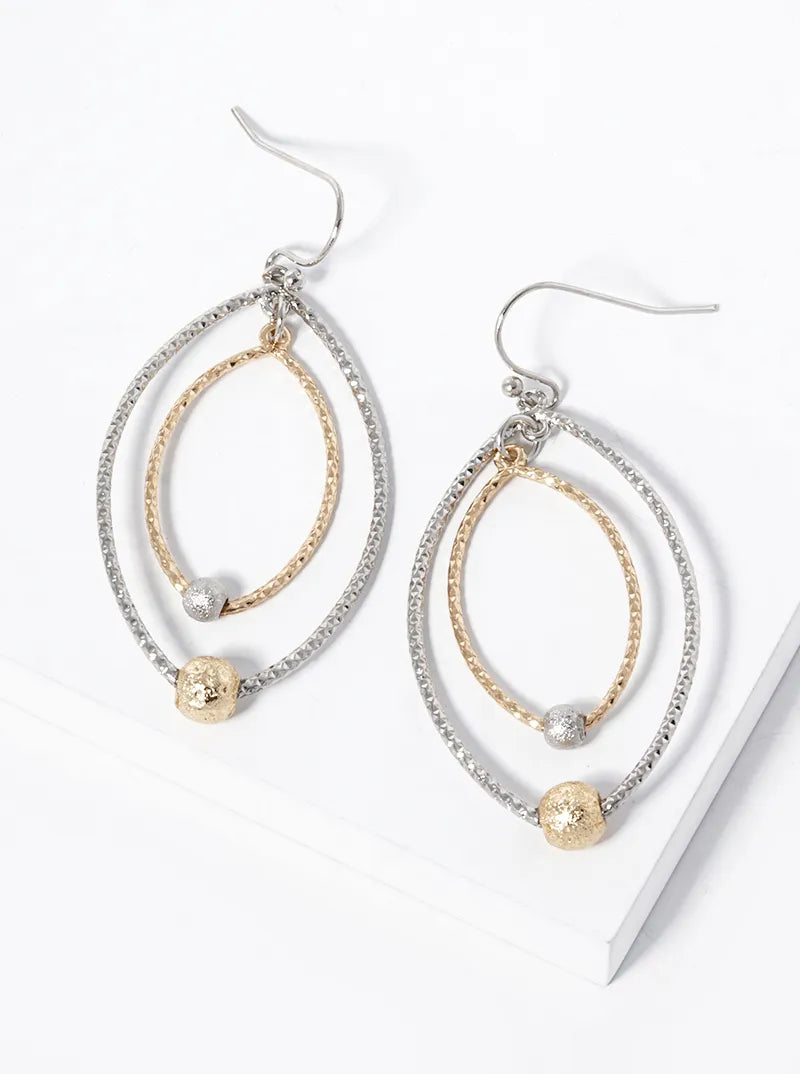 Textured Double Marquise Dangle Drop Earrings