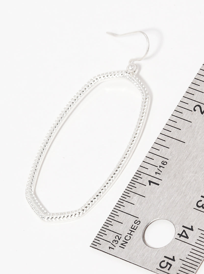 Textured Edged Oval Shaped Zinc Alloy Cast Dangle Drop Earrings