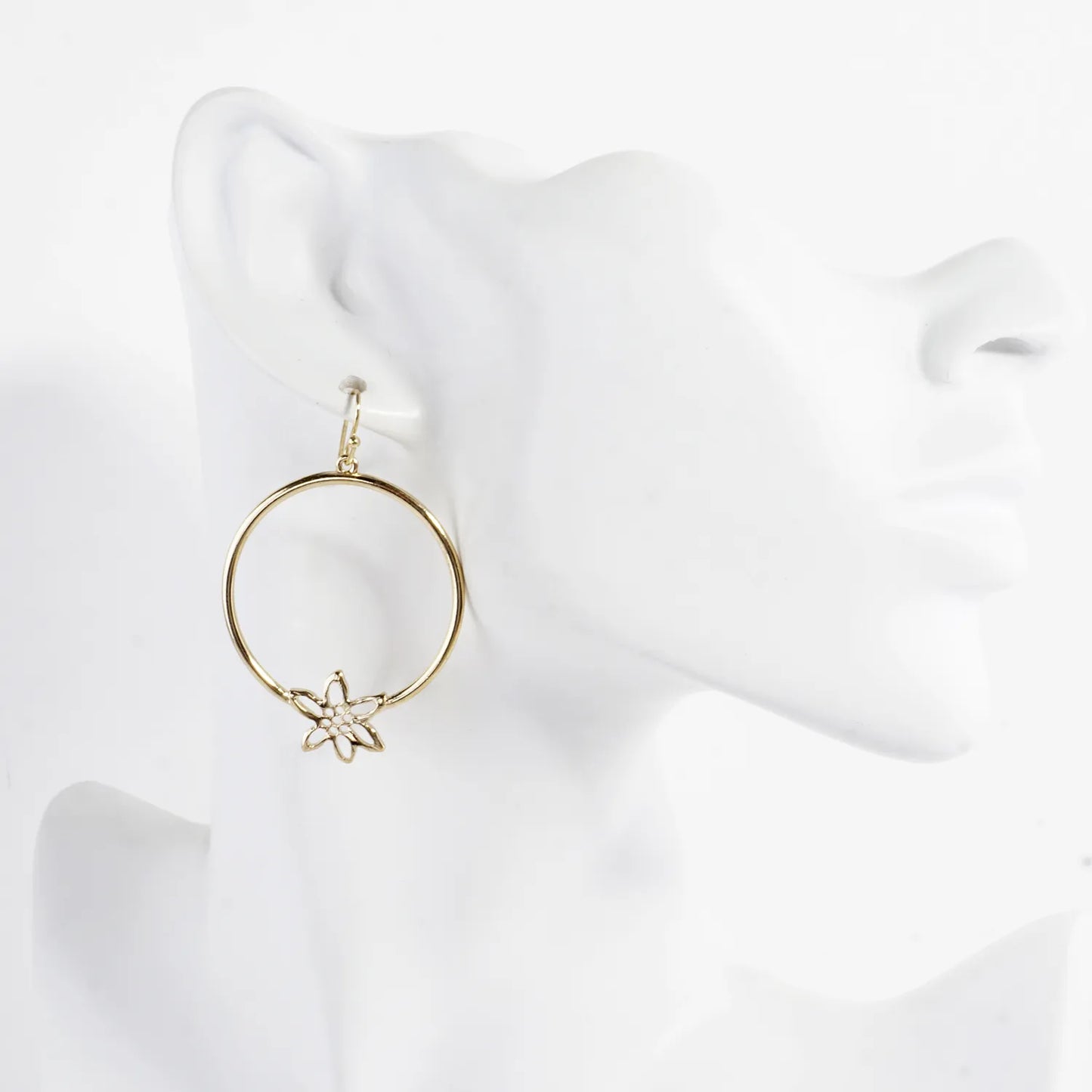 Textured Flower Accent Circle Drop Earrings