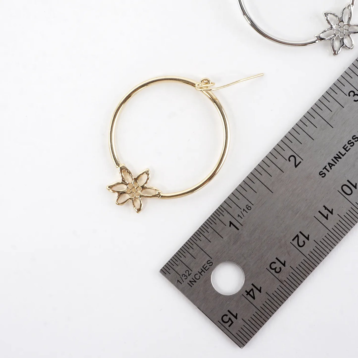 Textured Flower Accent Circle Drop Earrings