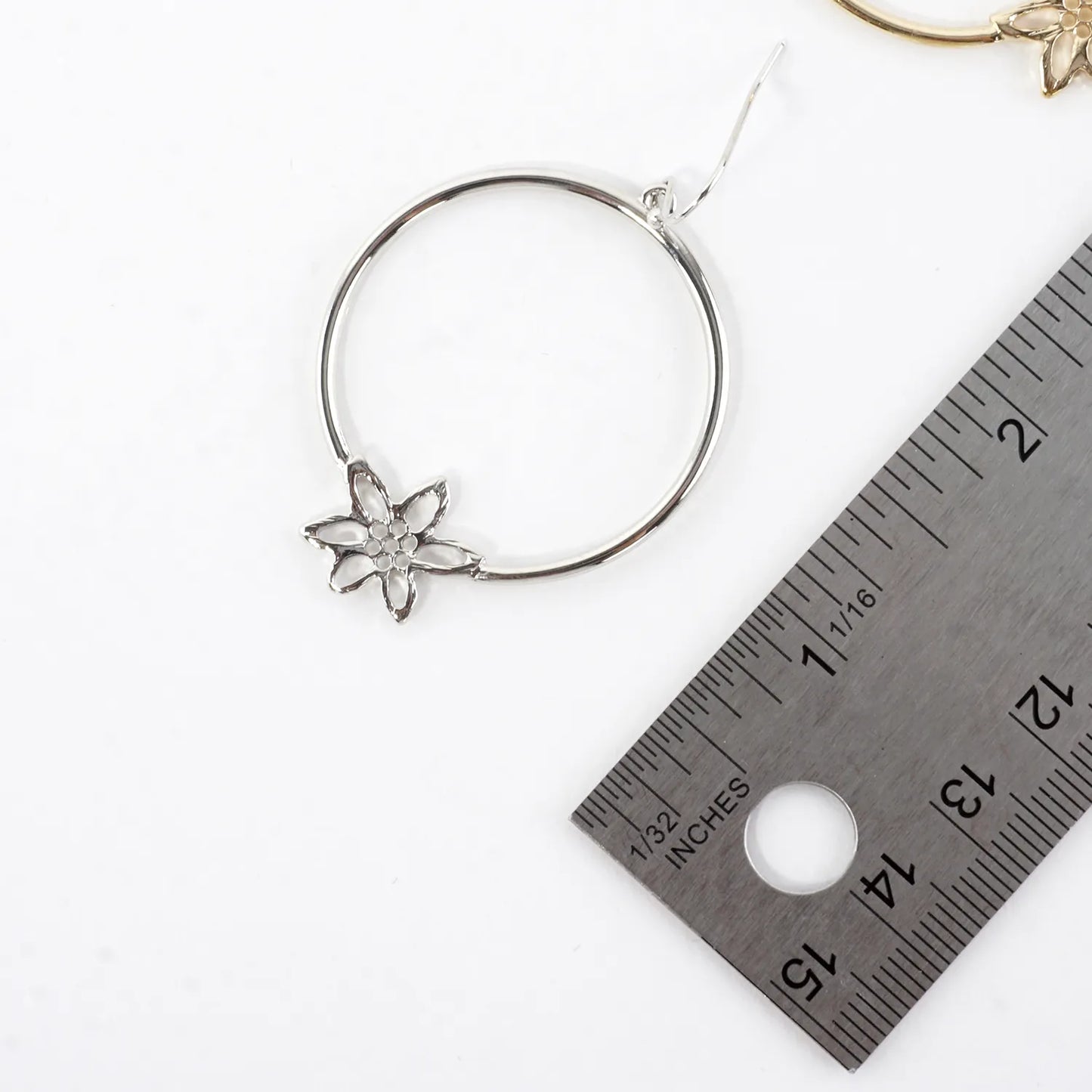 Textured Flower Accent Circle Drop Earrings