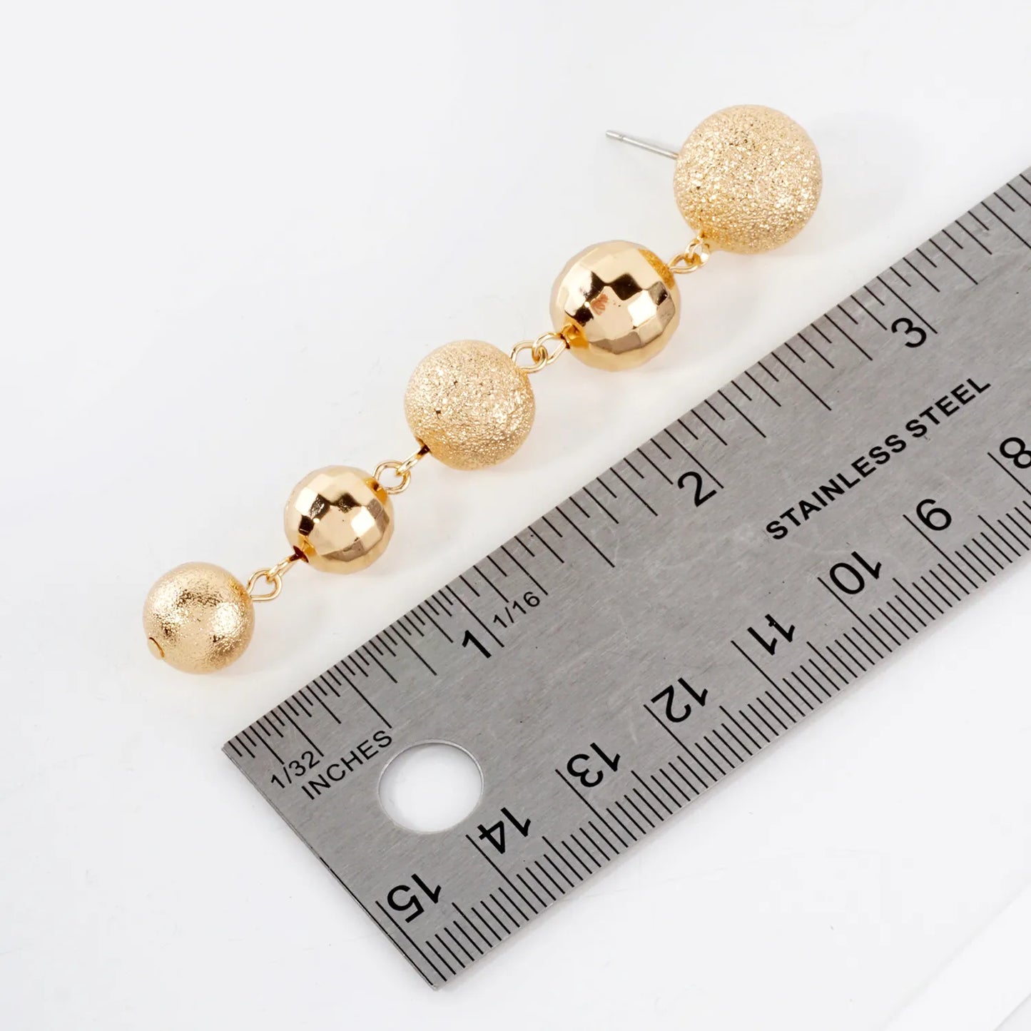 Textured Graduated Brass Ball Drop Earrings With-Titanium-Post