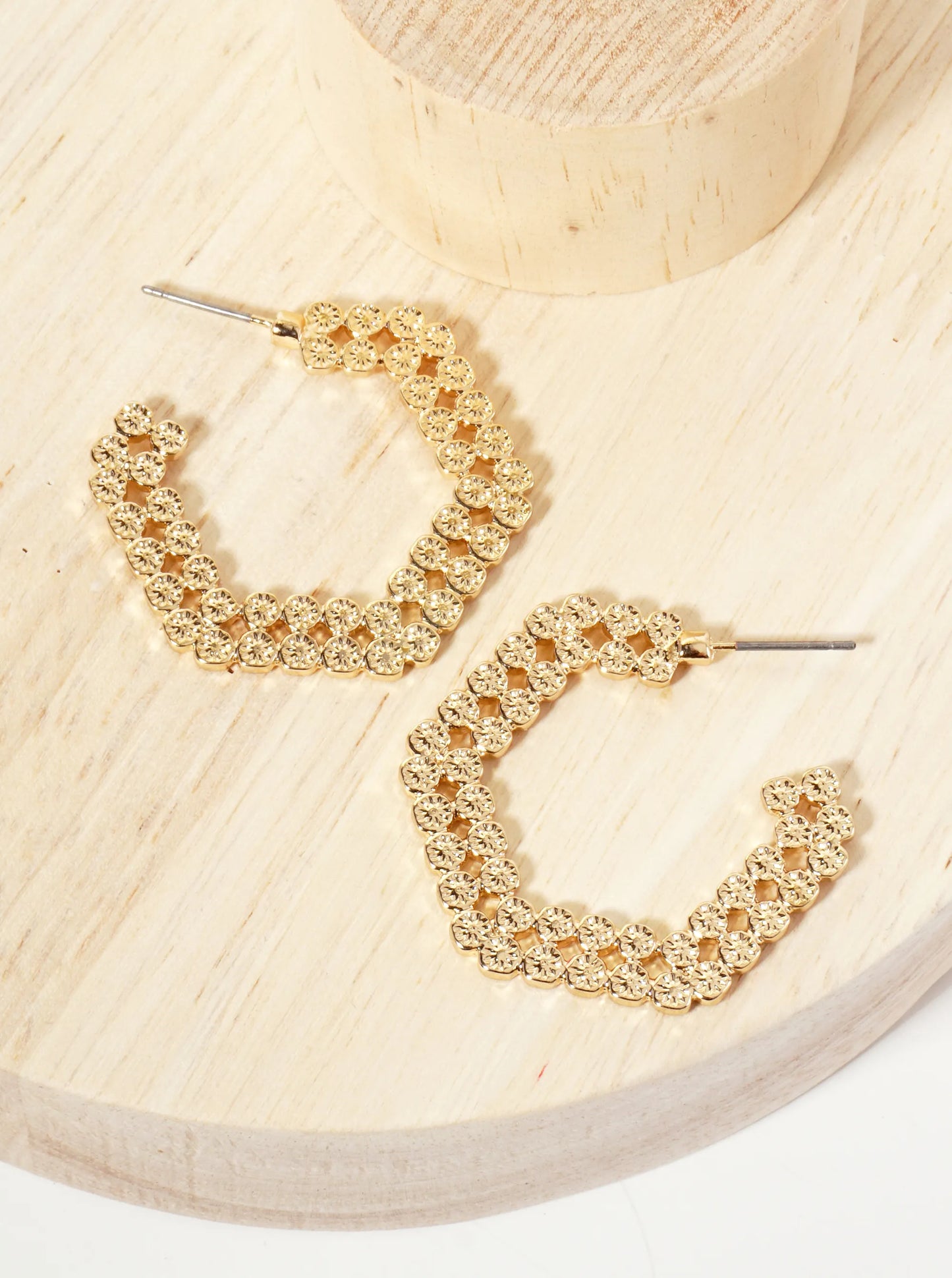 Textured Hexagon-Shaped Geometric 30mm Open Hoop Earrings