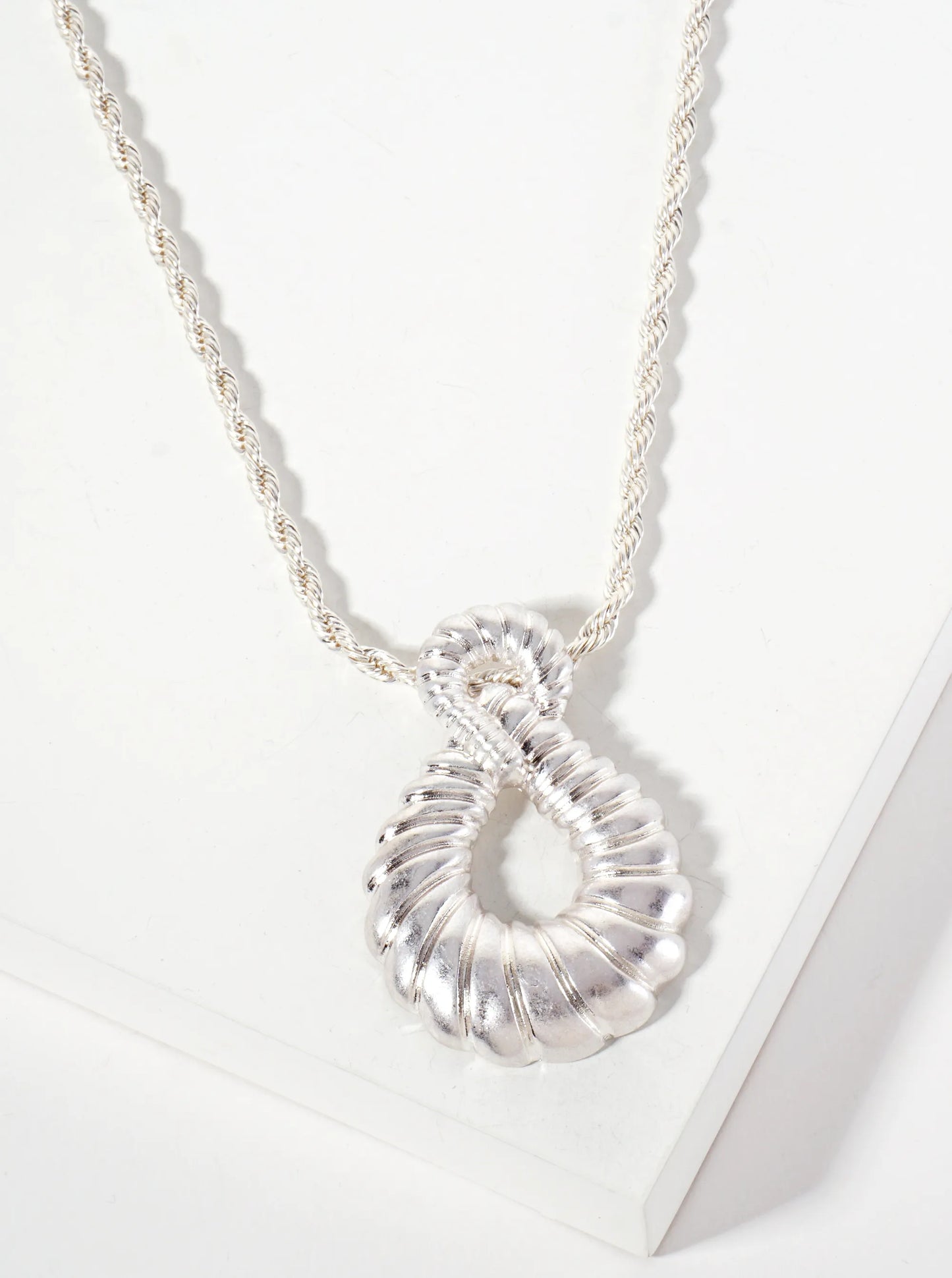 Textured Infinity Teardrop Pendant 28-inch Long Necklace