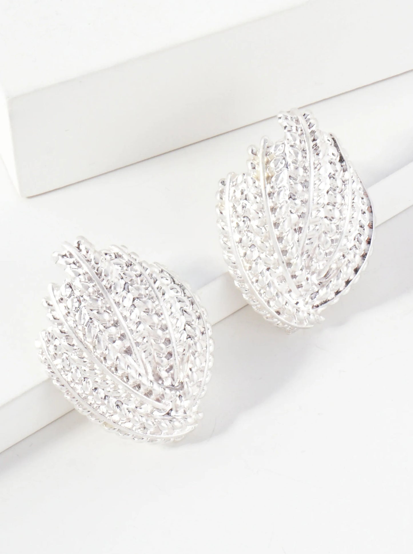 Textured Metal 1-inch Sculptural Post Earrings With-Titanium-Post