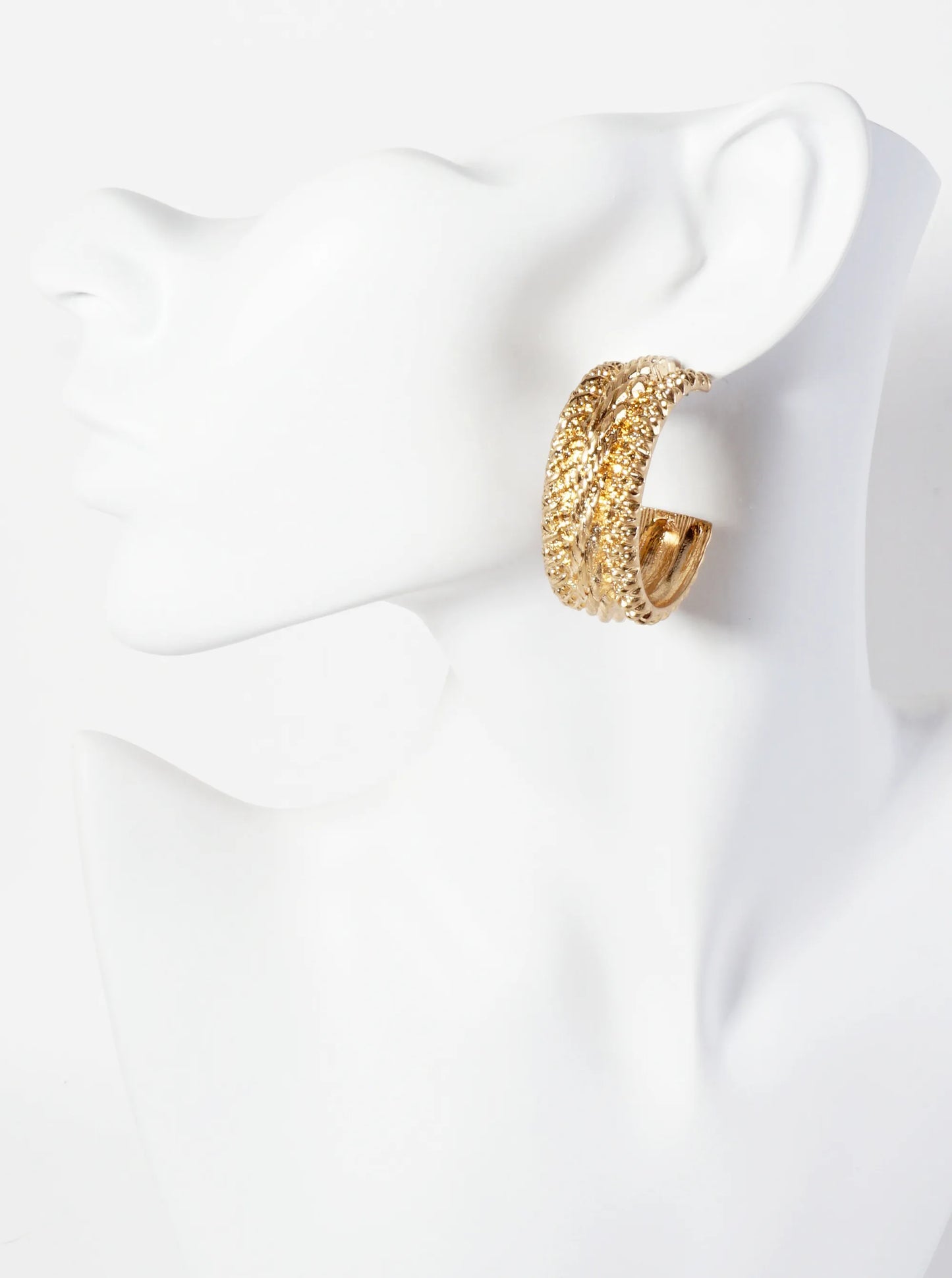 Textured Metal 15mm Wide 40mm Open Hoop Earrings With-Titanium-Post