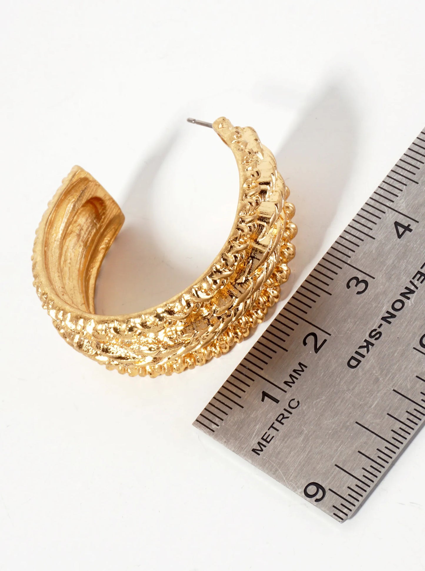 Textured Metal 15mm Wide 40mm Open Hoop Earrings With-Titanium-Post