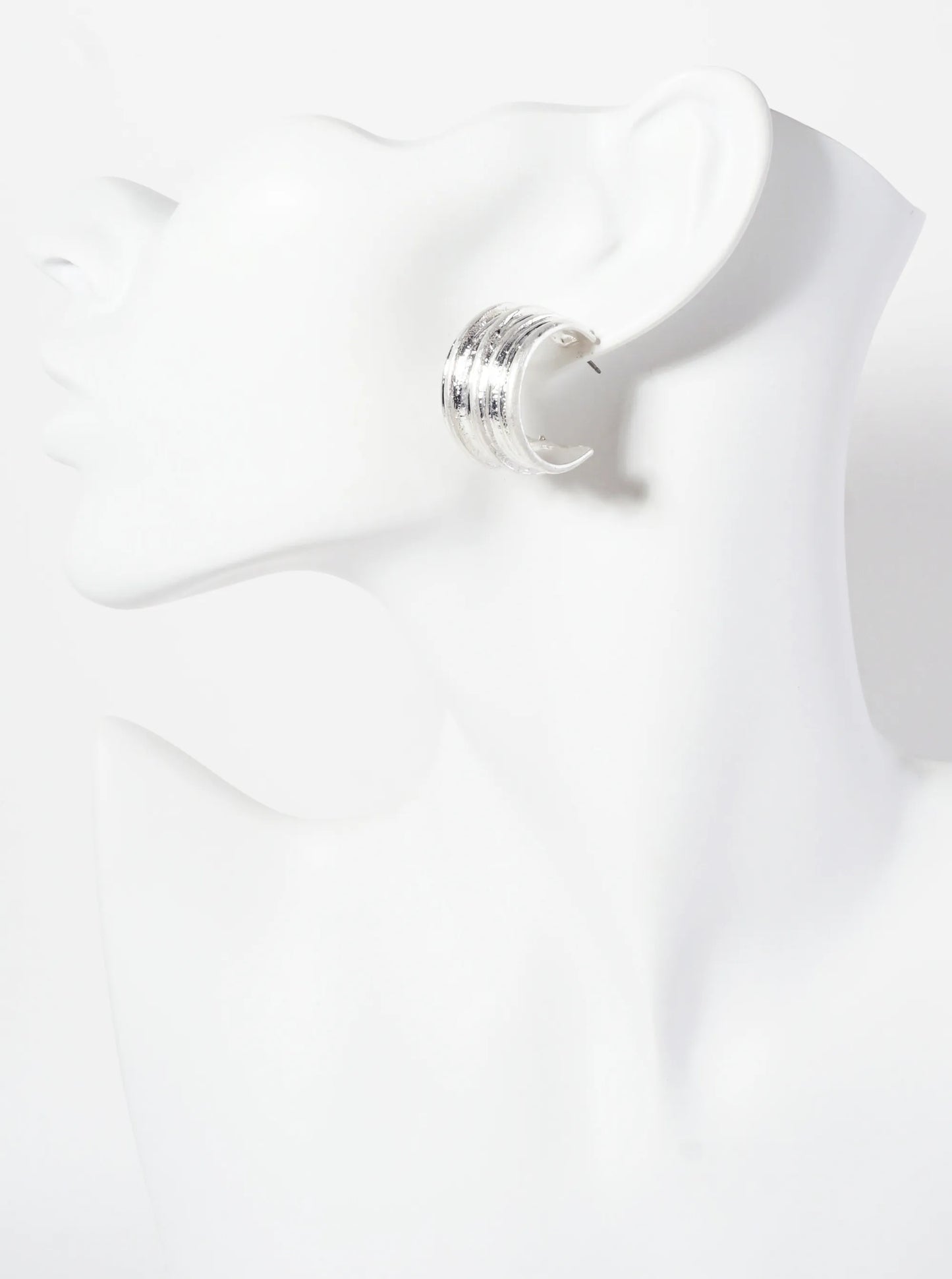 Textured Metal 16mm Wide 25mm Open Hoop Earrings With-Titanium-Post