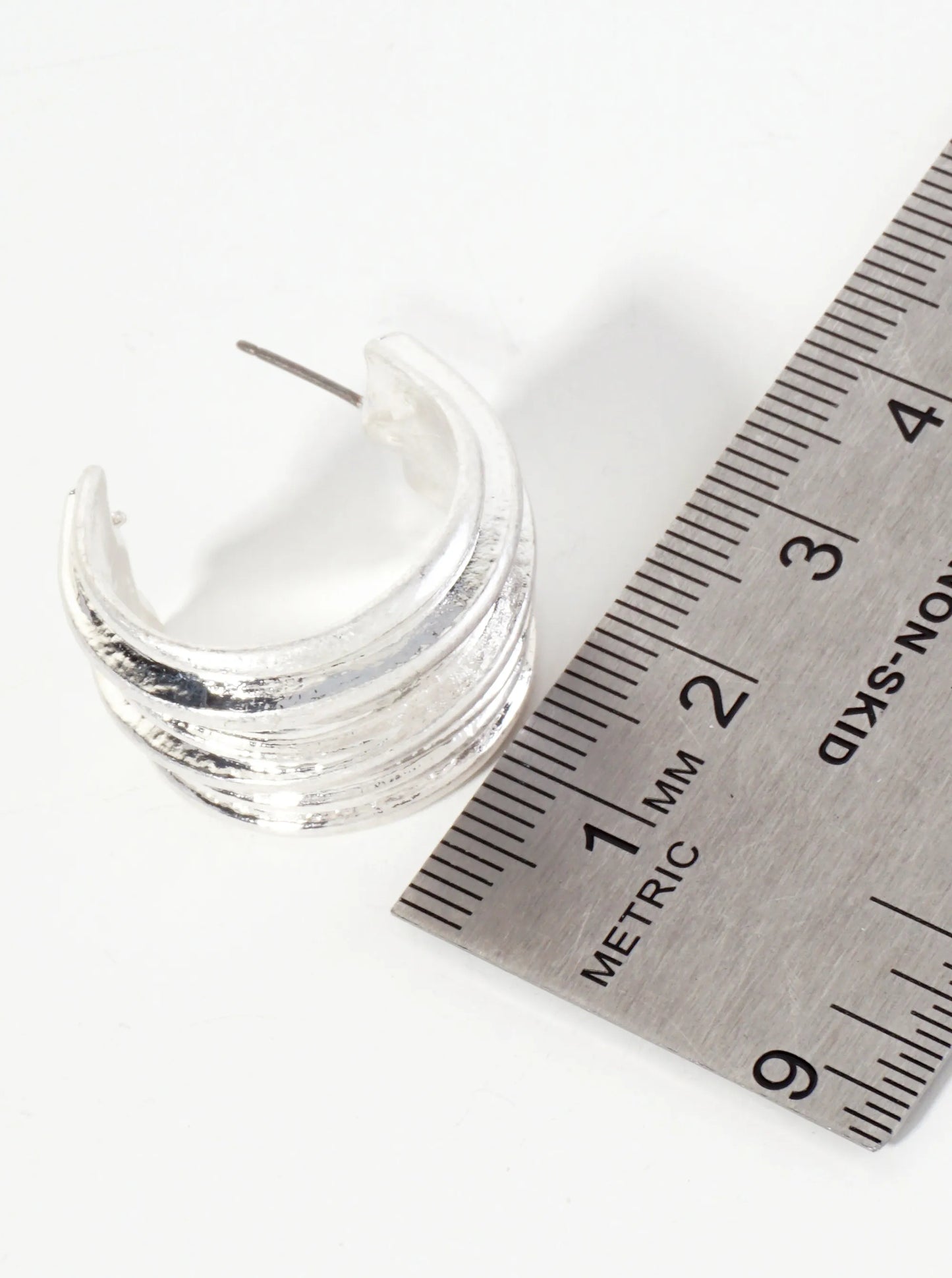 Textured Metal 16mm Wide 25mm Open Hoop Earrings With-Titanium-Post