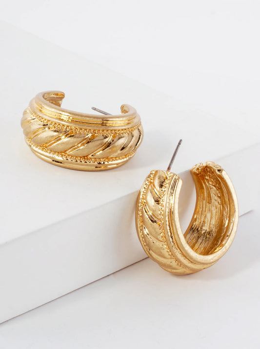 Textured Metal 30mm Metal Chunky Hoop Earrings With-Titanium-Post