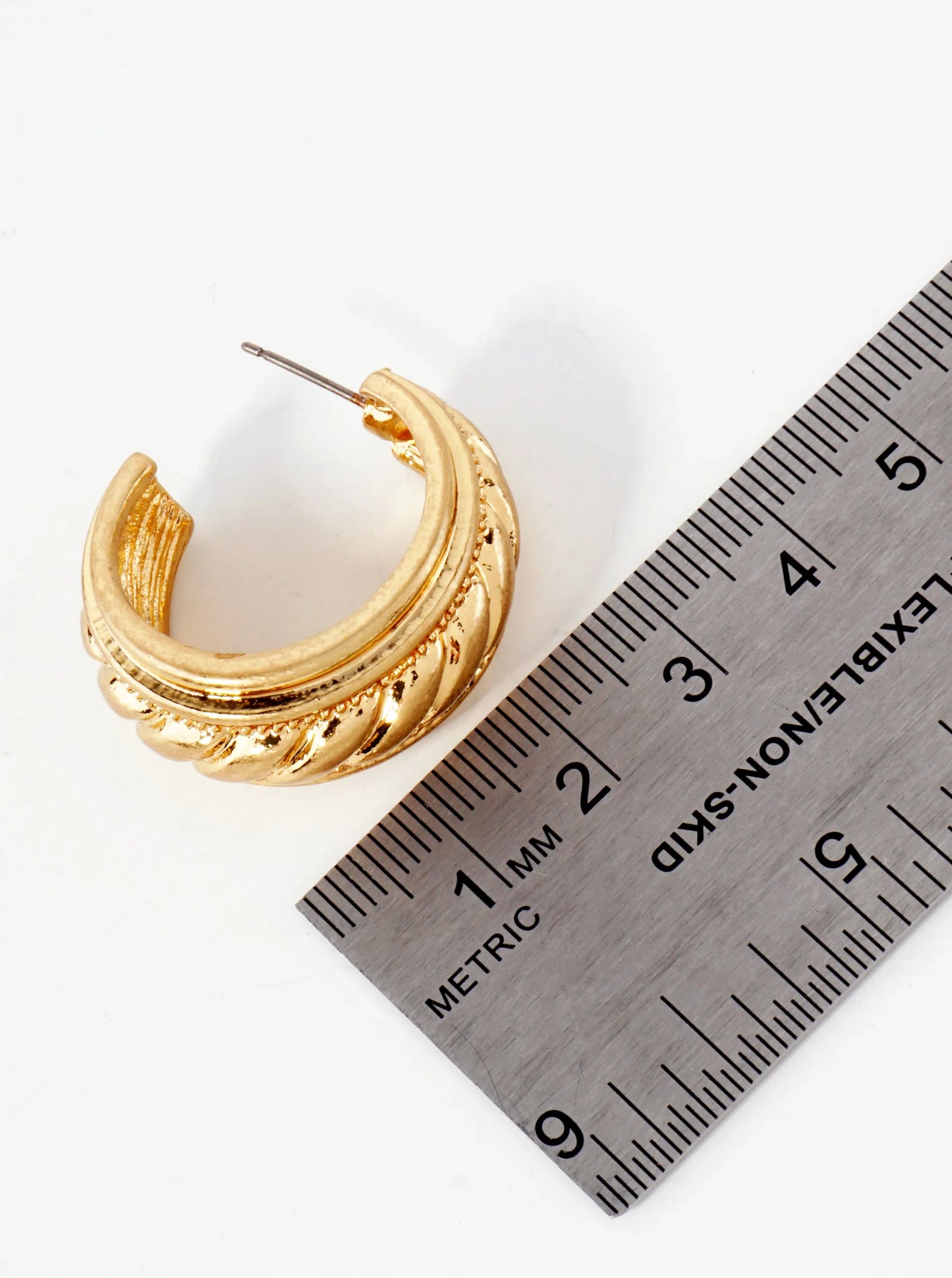 Textured Metal 30mm Metal Chunky Hoop Earrings With-Titanium-Post