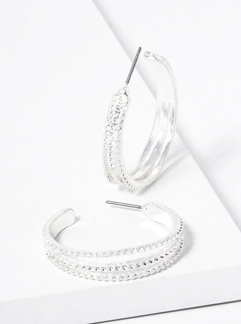 Textured Metal 30mm Open Hoop Earrings