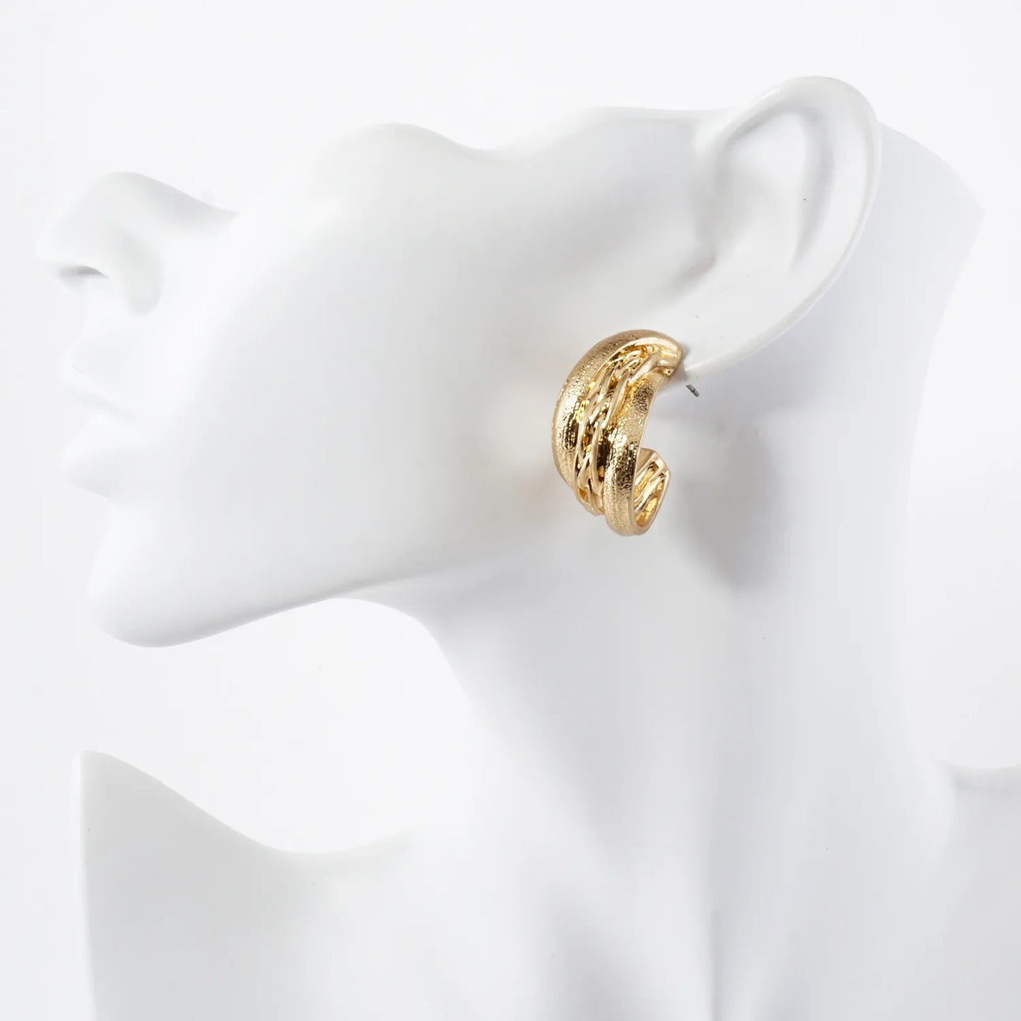 Textured Metal 30mm Push-Back Hoop Earrings With-Titanium-Post