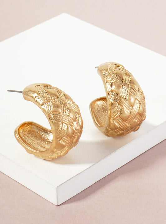 Textured Metal 30mm Wide Hoop Earrings With-Titanium-Post