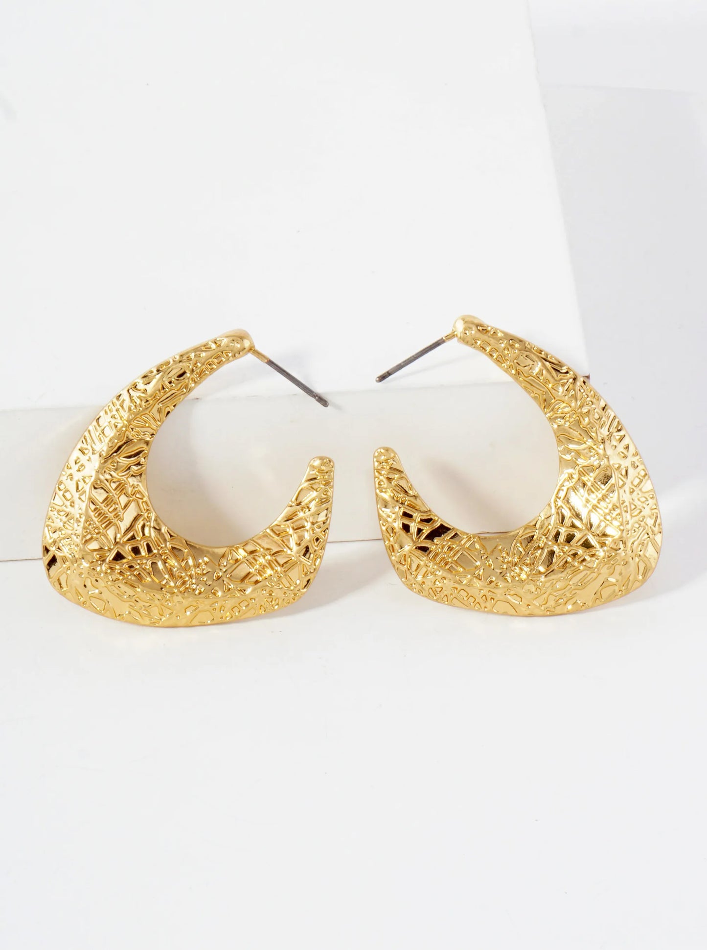 Textured Metal 35mm Hoop Earrings With-Titanium-Post