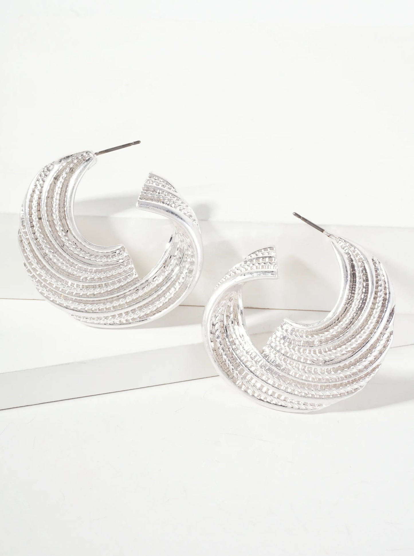 Textured Metal 35mm Hoop Earrings With-Titanium-Post