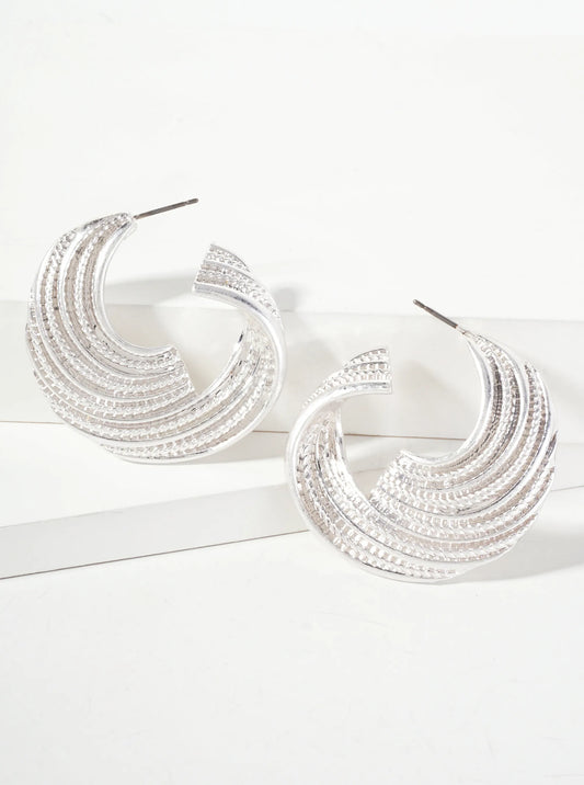 Textured Metal 35mm Hoop Earrings With-Titanium-Post