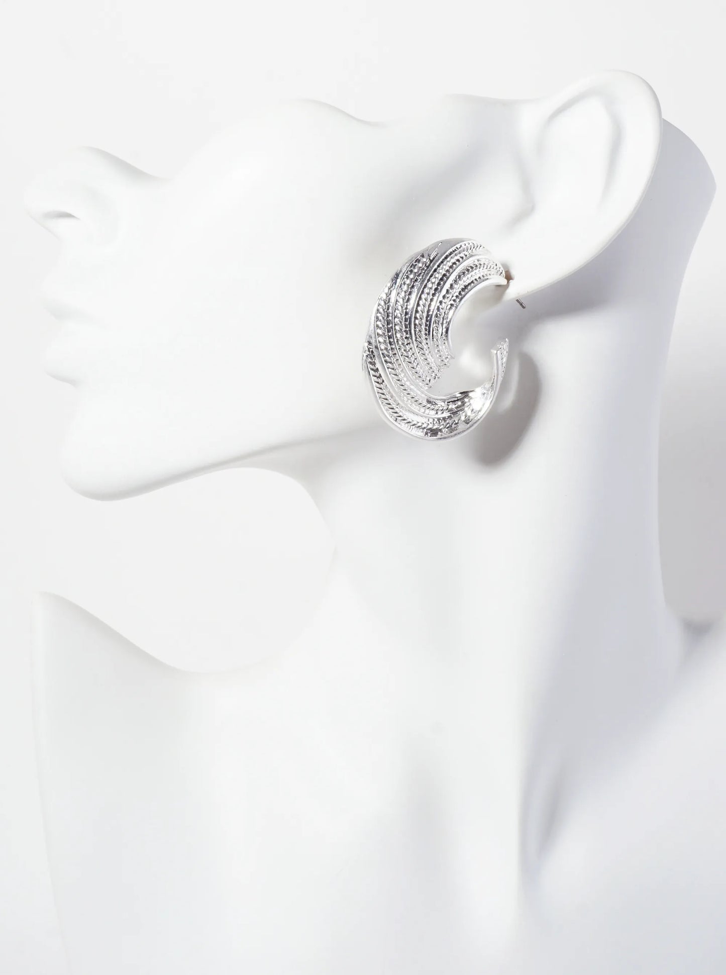 Textured Metal 35mm Hoop Earrings With-Titanium-Post