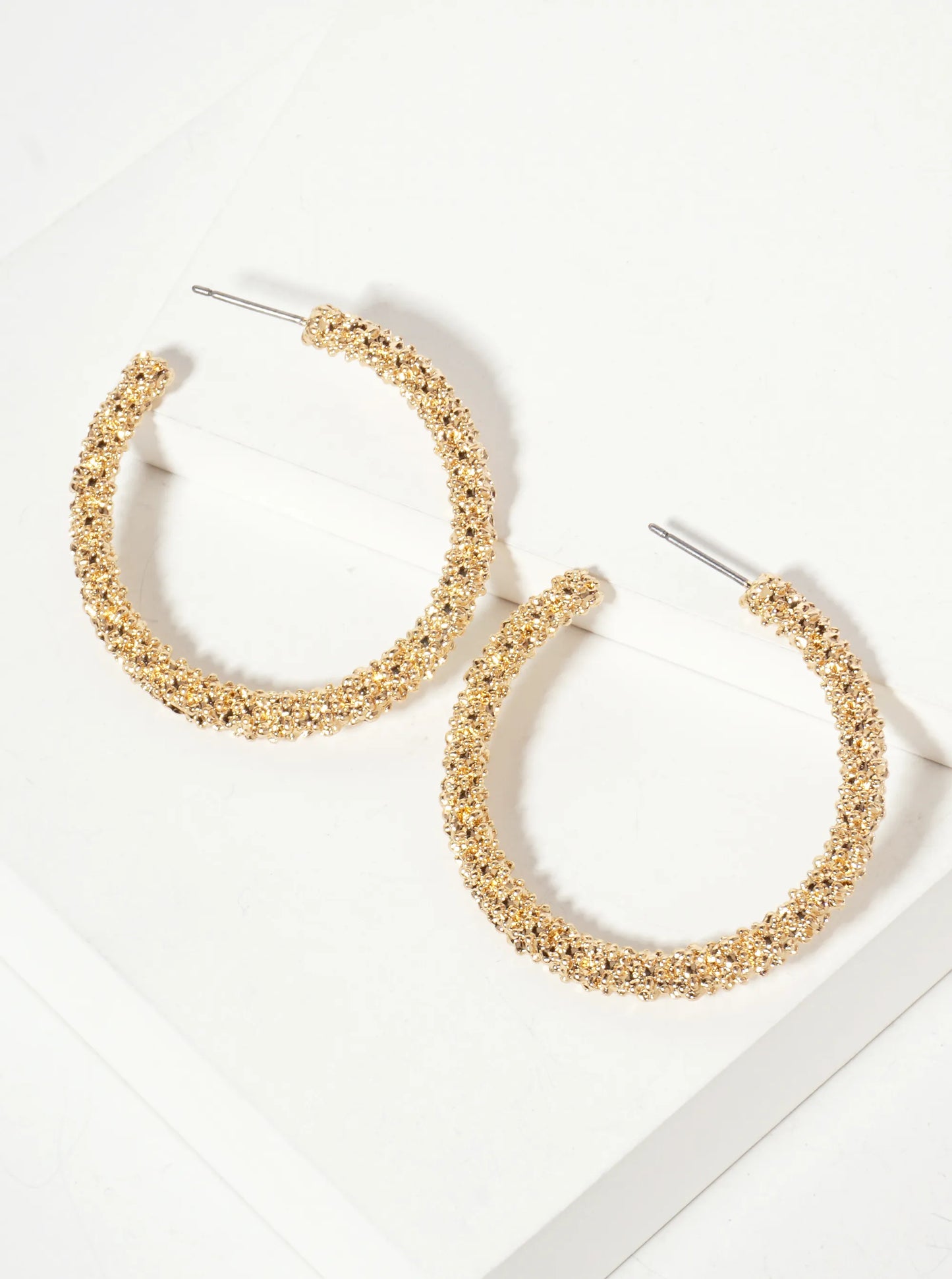 Textured Metal 35mm Open Hoop Earrings