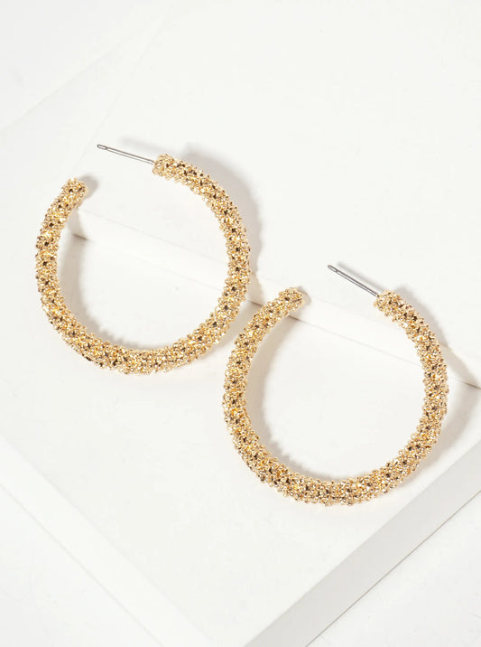 Textured Metal 35mm Open Hoop Earrings