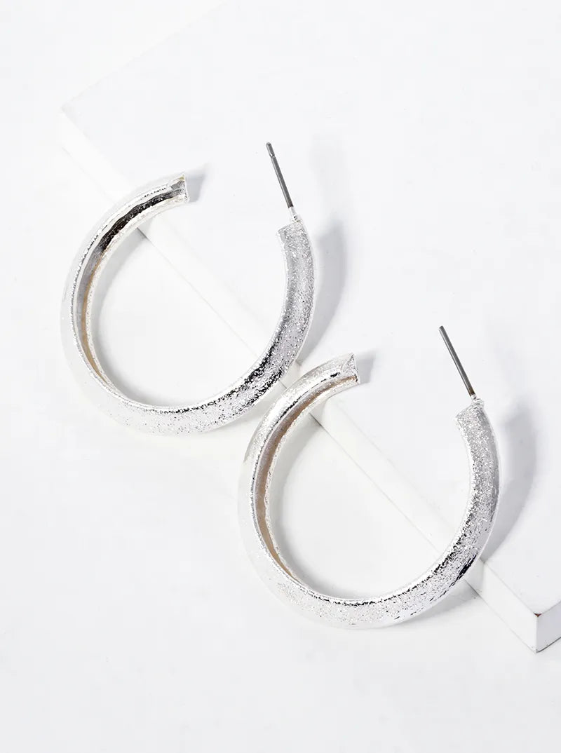 Textured Metal 35mm Open Hoop Earrings