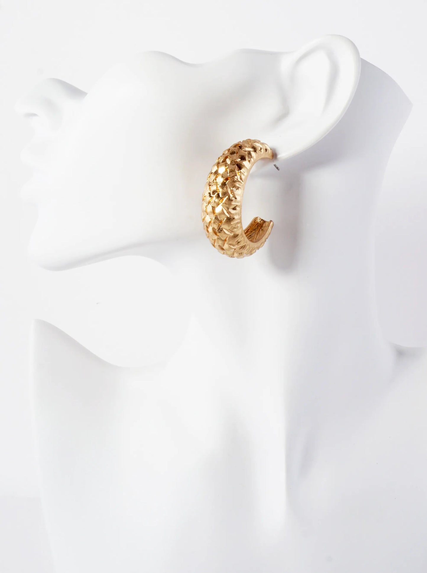 Textured Metal 40mm Tapered Chunky Open Hoop Earrings With-Titanium-Post